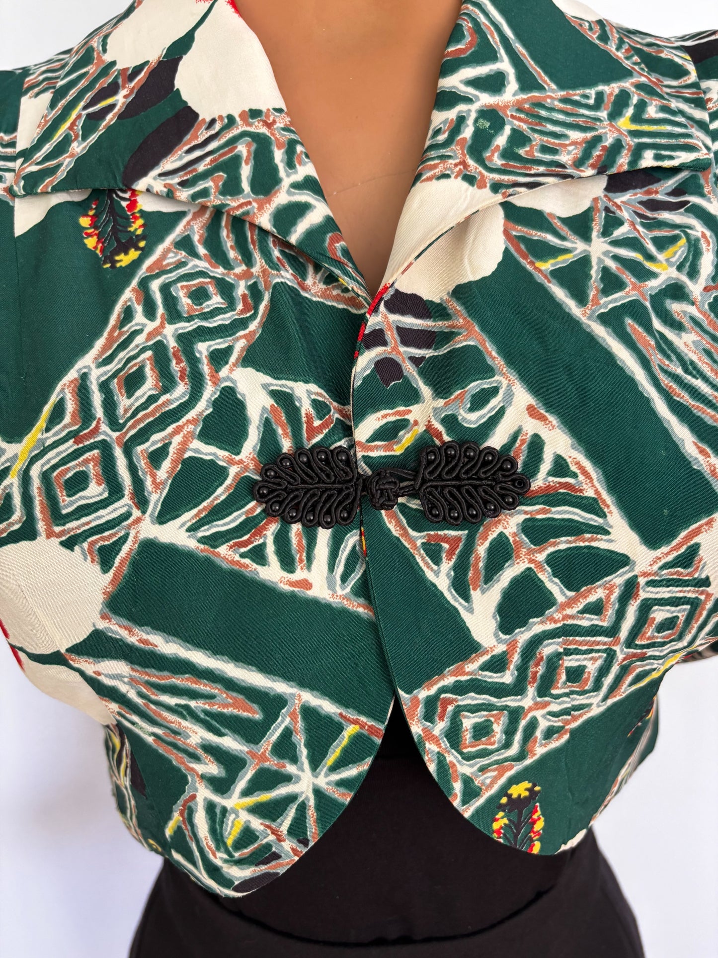 1950s Hawaiian Togs Tapa Hibiscus Bolero Jacket | M