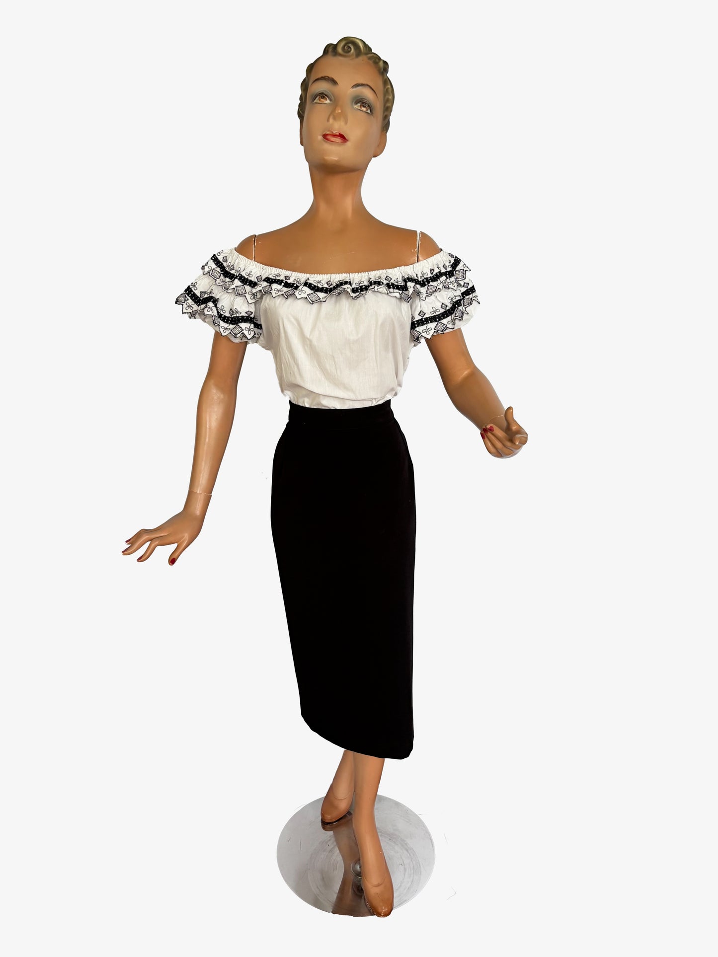 50s/60s Embroidered Patio Crop Top | XXL