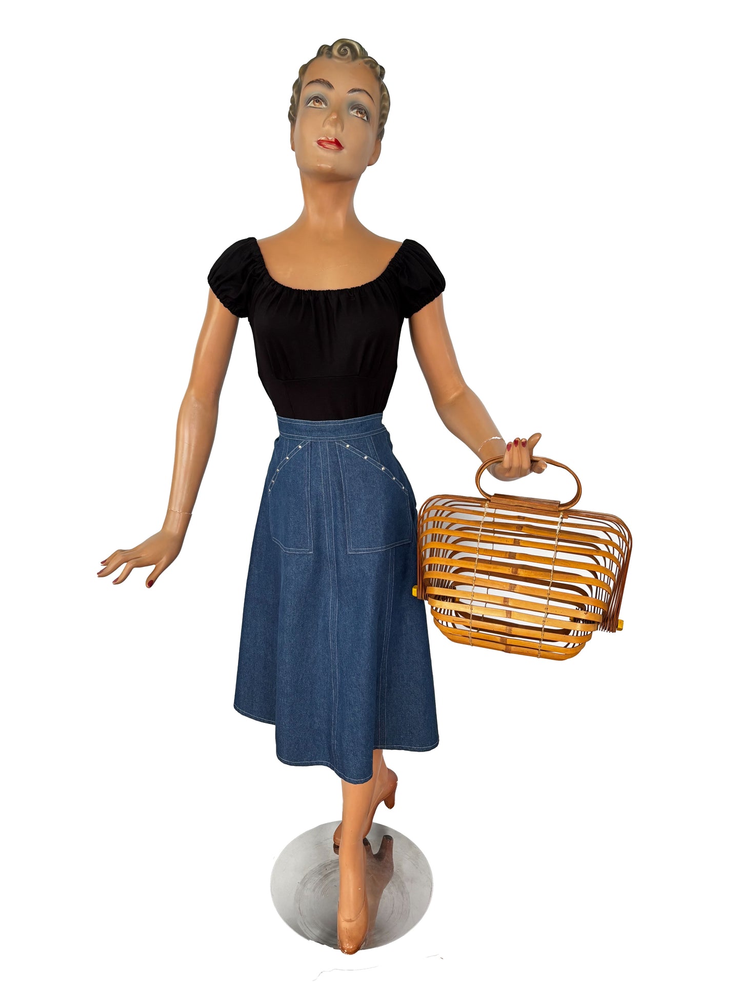 1940s Large Foldable Bamboo Handbag