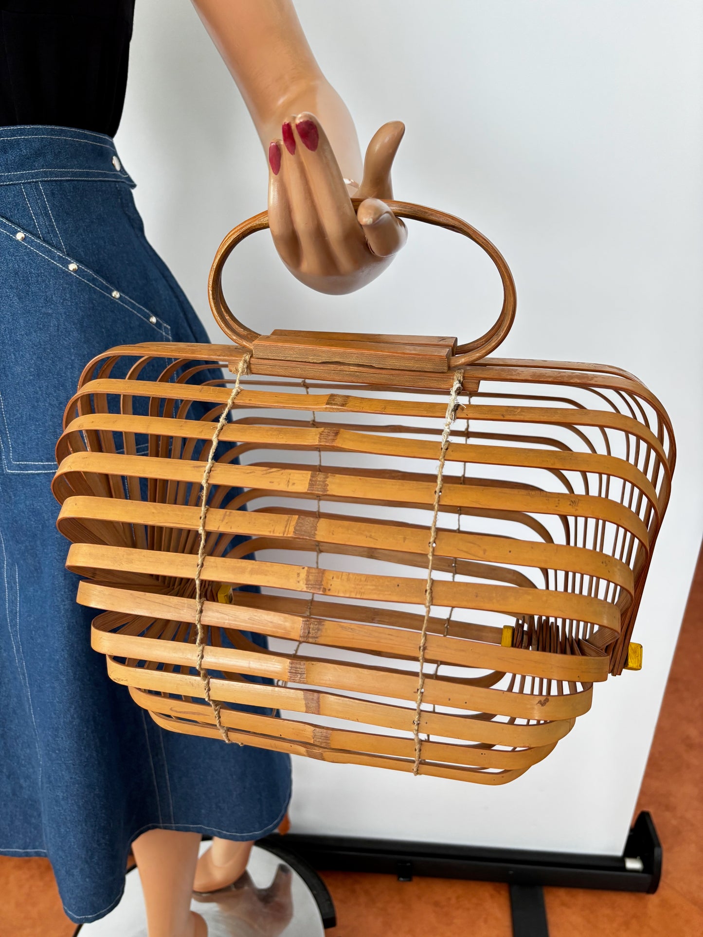 1940s Large Foldable Bamboo Handbag
