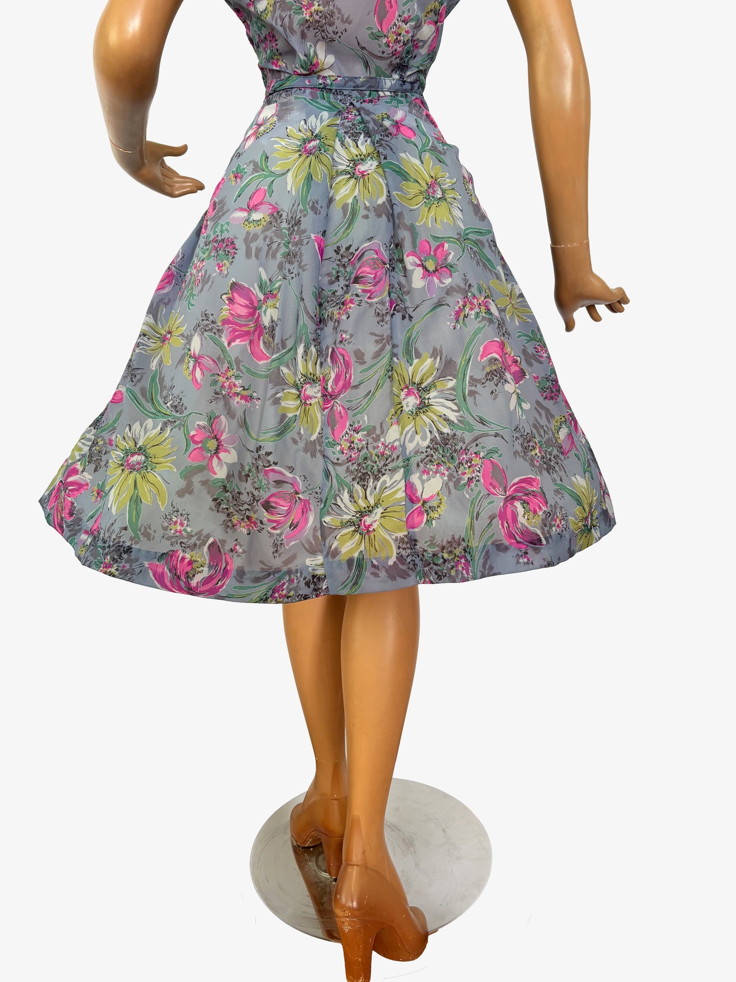 S/M | 1950s Organza Semi Sheer Flower Dress