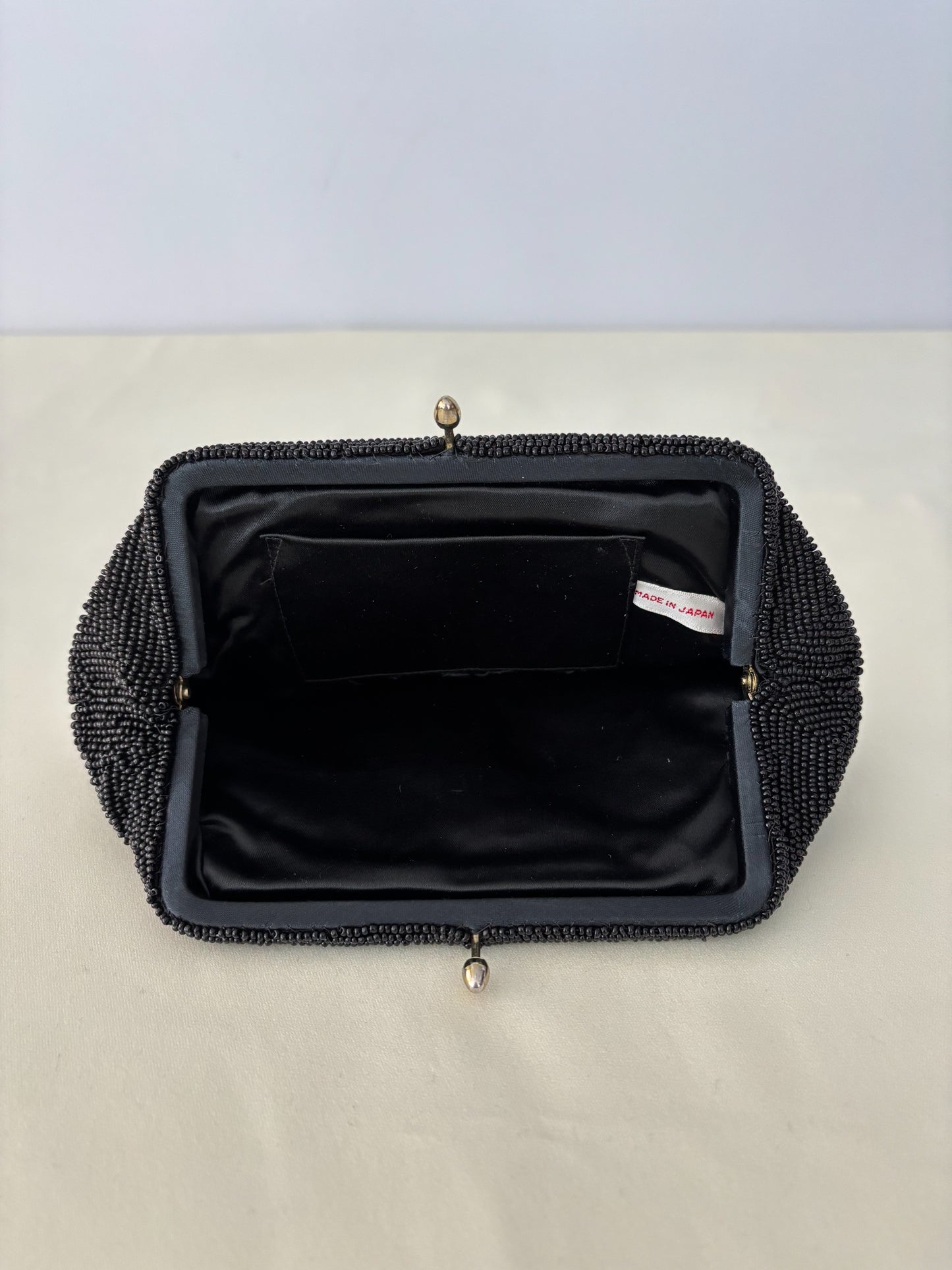 1950s Black Beaded Clutch Made In Japan Evening Bag