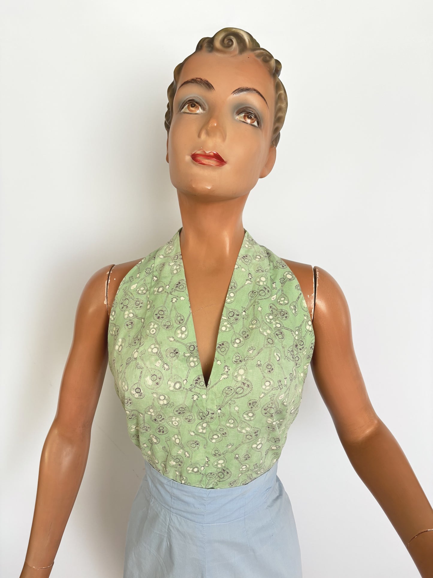 XS | 1950s Light Blue High-Waisted Cotton Shorts by Tony Owen