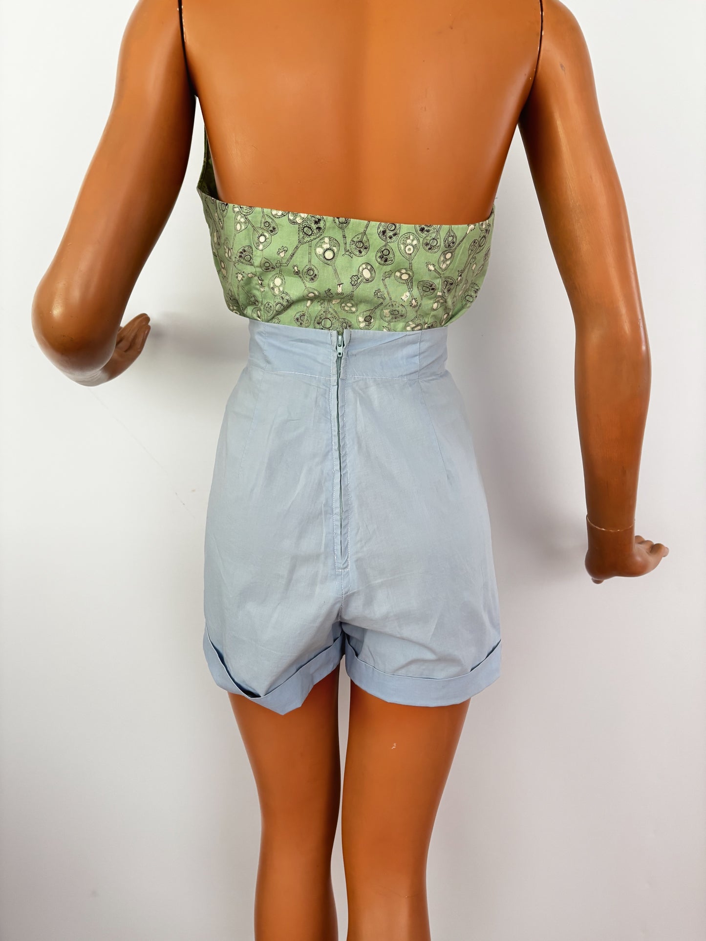 XS | 1950s Light Blue High-Waisted Cotton Shorts by Tony Owen