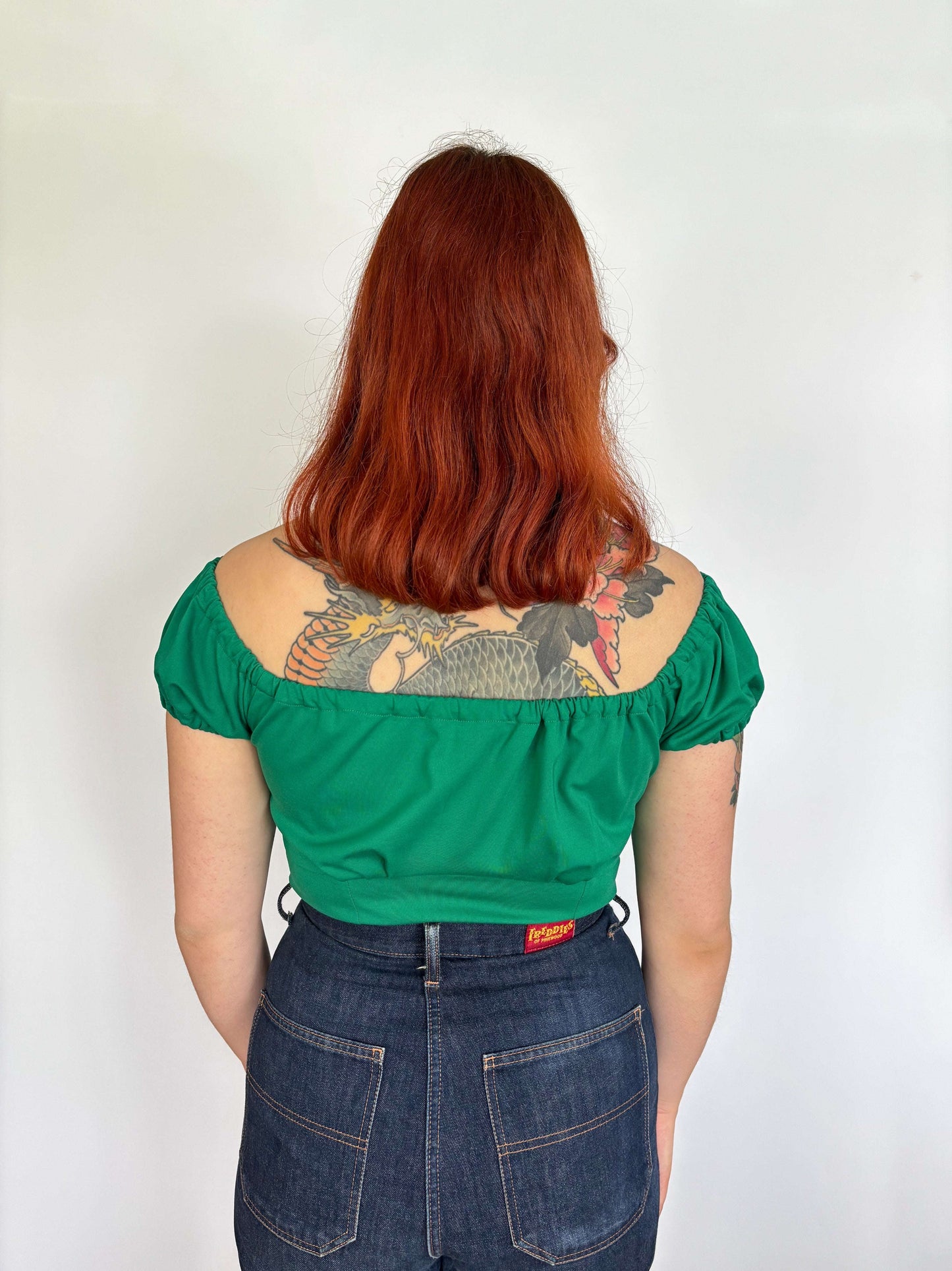 Shirley Peasant Top Green Lily Scarlet
