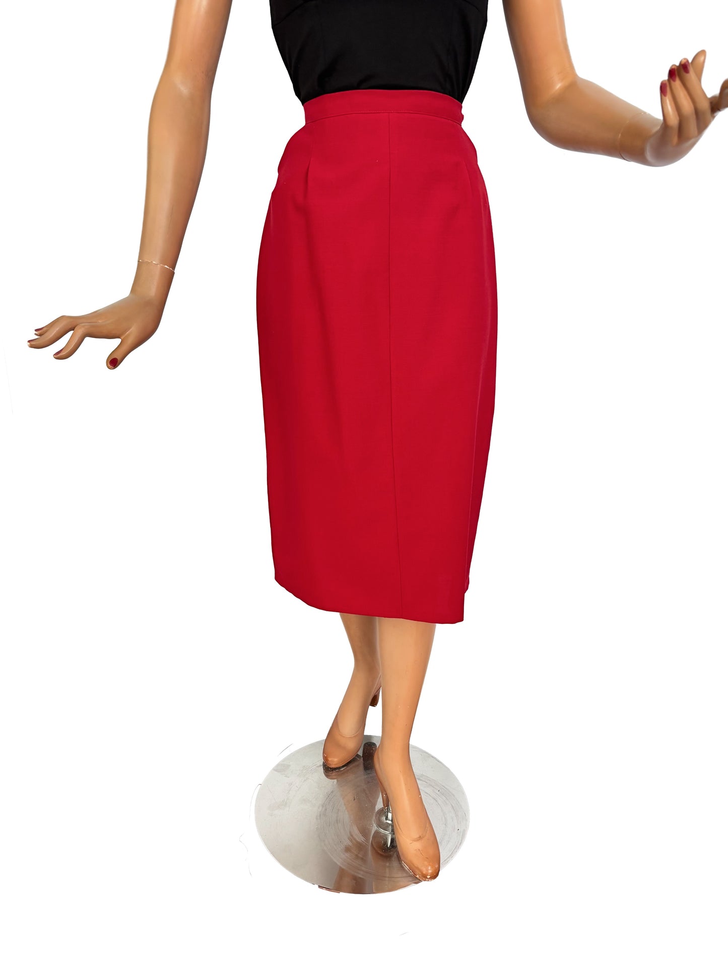 S | 1940s Style Red Wool Gabardine Skirt