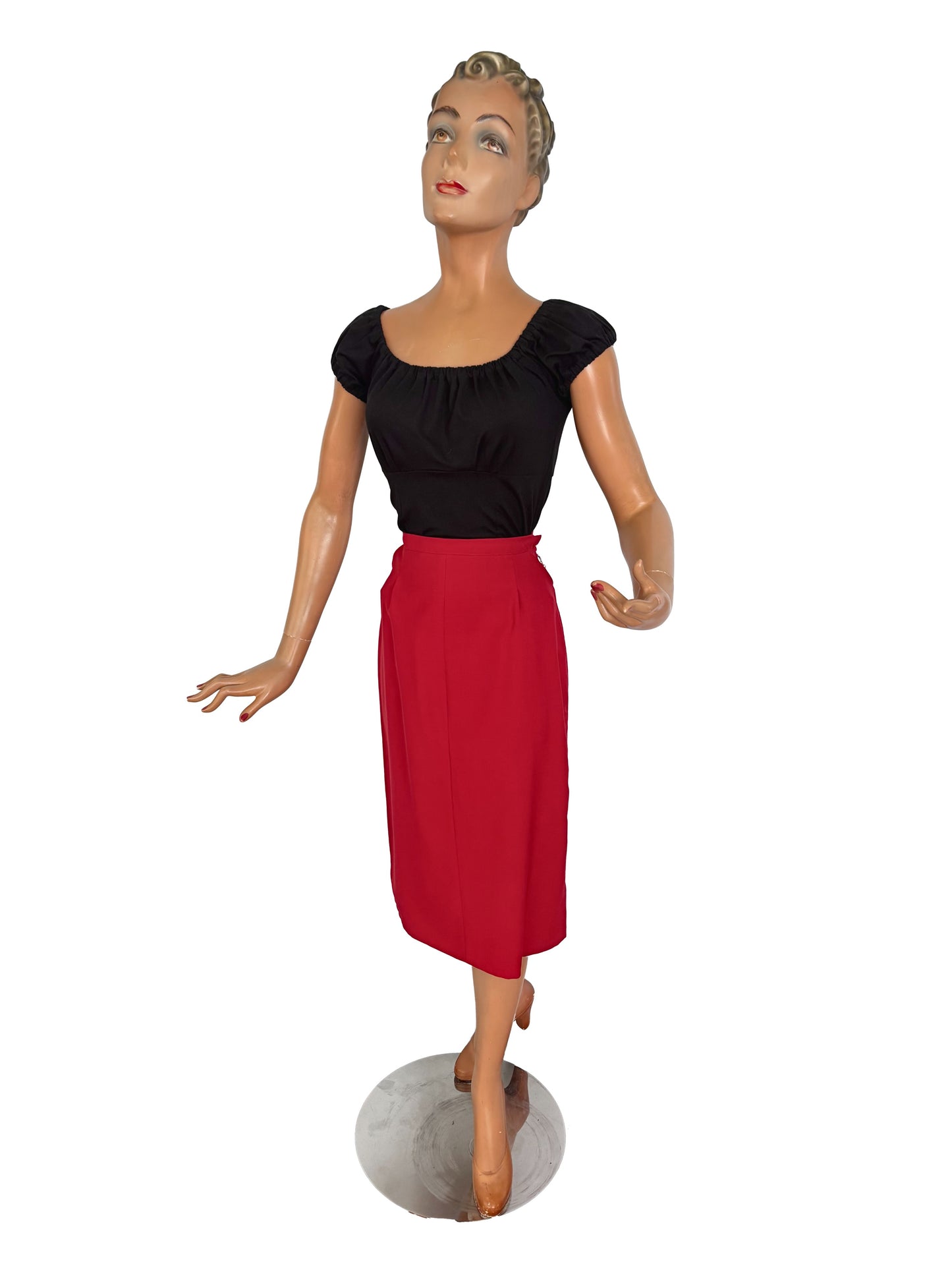 S | 1940s Style Red Wool Gabardine Skirt