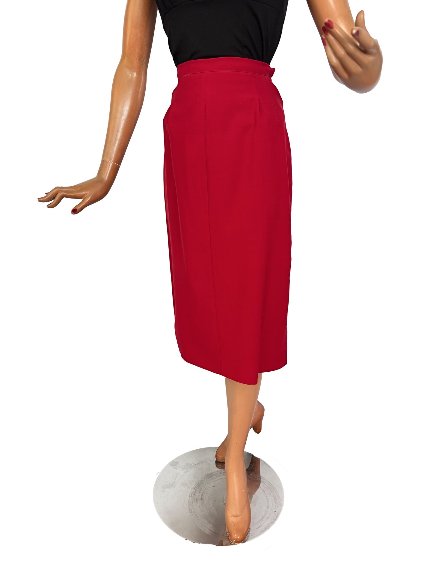 S | 1940s Style Red Wool Gabardine Skirt