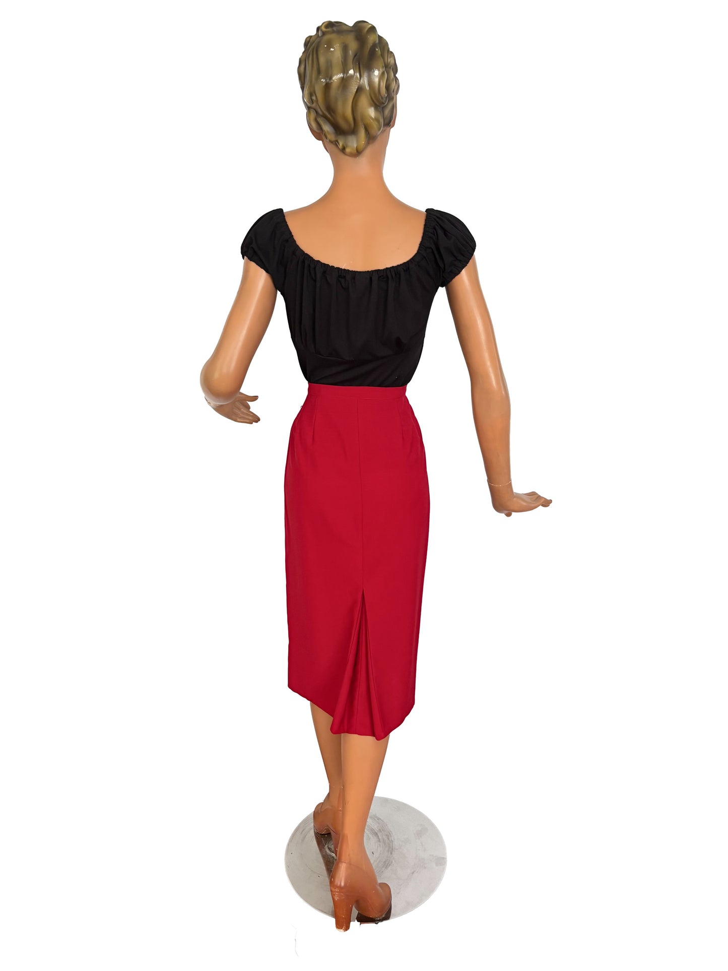 S | 1940s Style Red Wool Gabardine Skirt