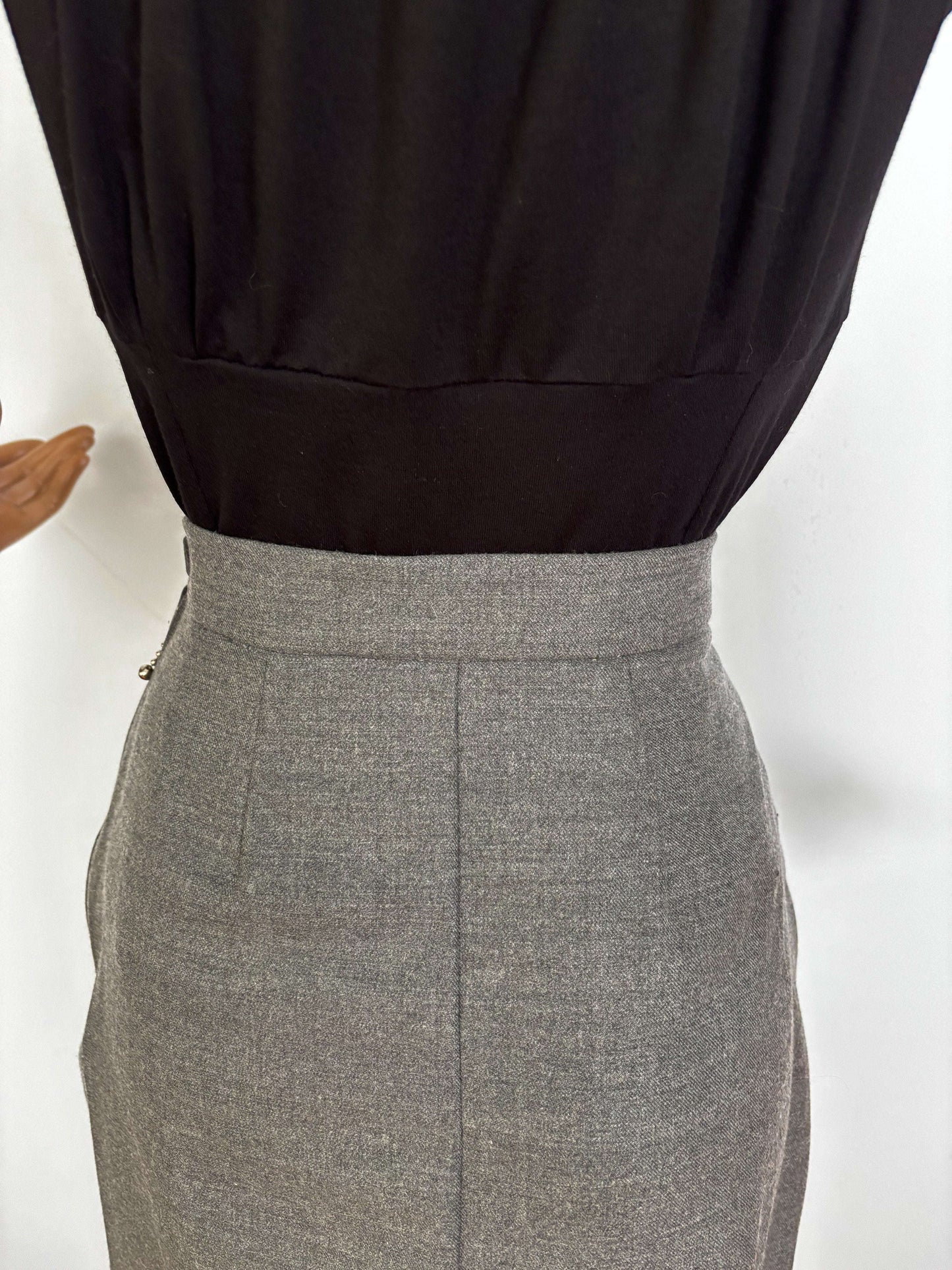 XS/S | 1940s Style Grey Wool Gabardine Skirt Vintage Fabric Lily Scarlet