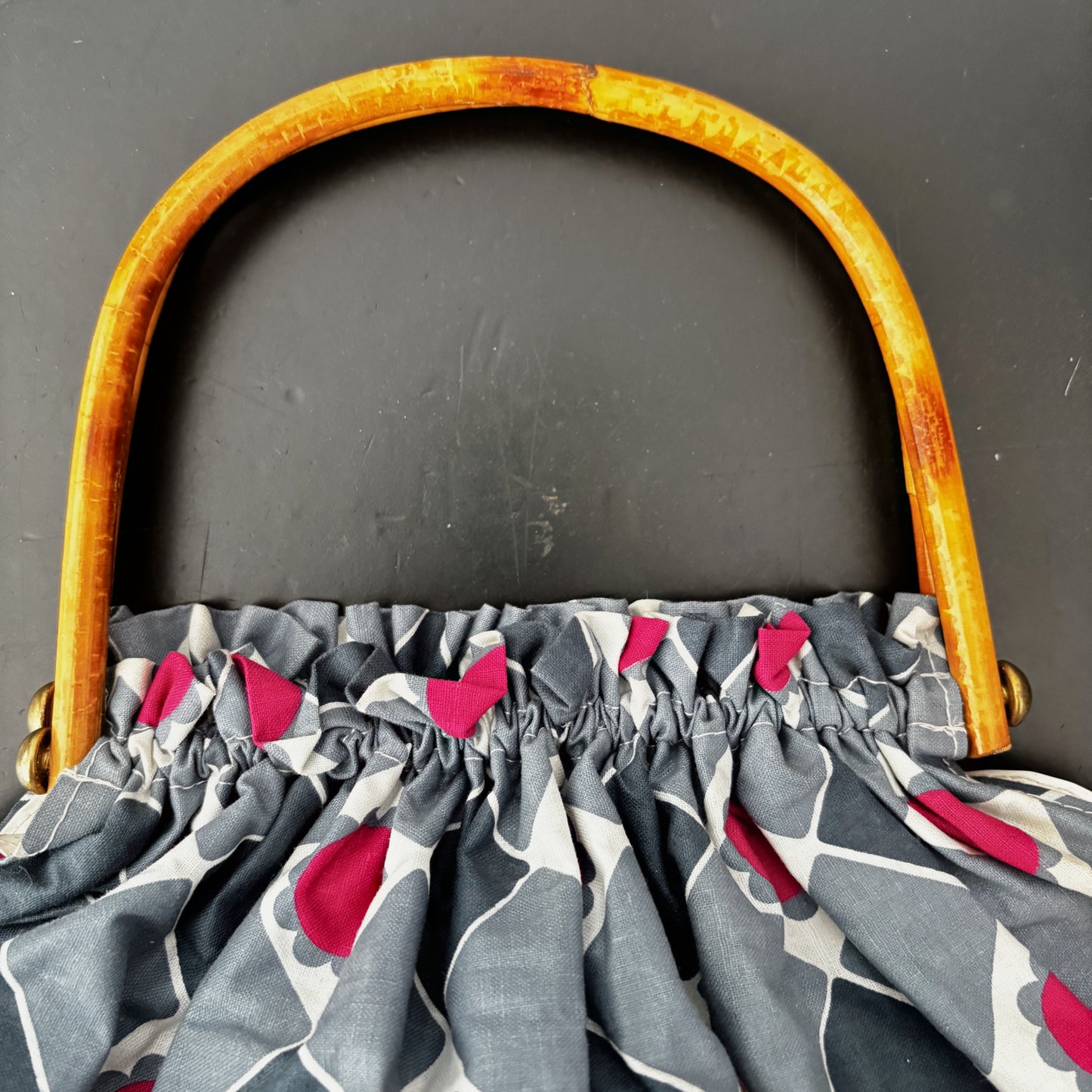 1960s Beach / Handbag With Bamboo Handles