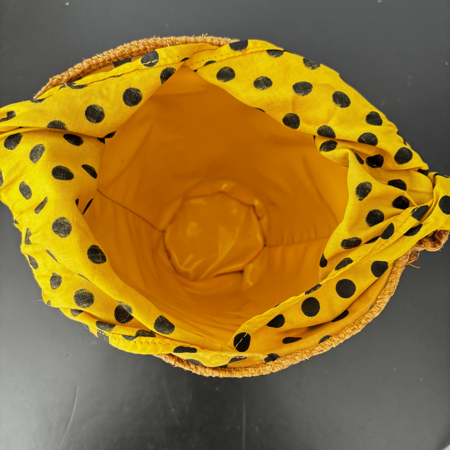 Vintage 1950s Raffia Bucket Bag With Bamboo Handle