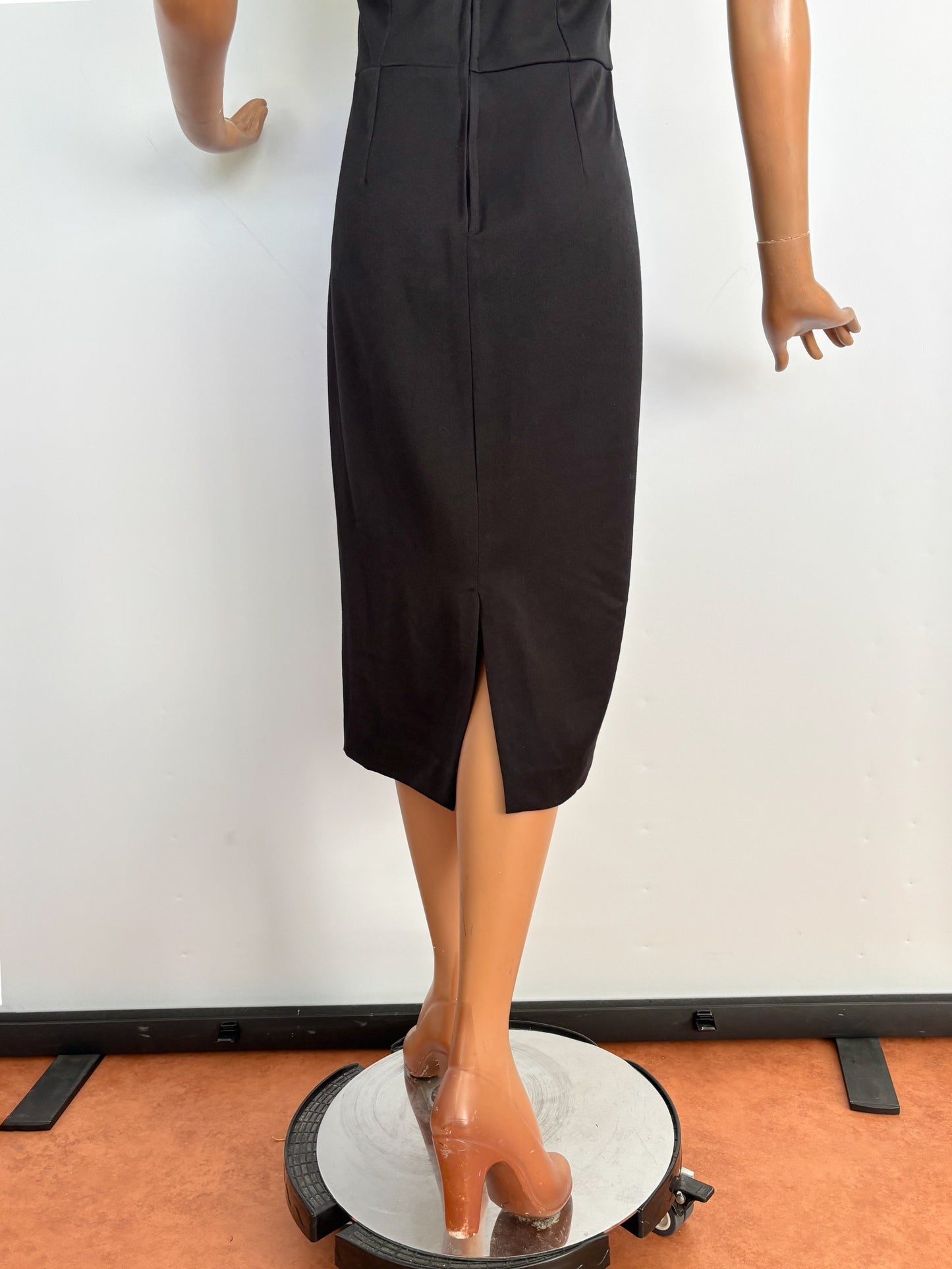 M | 1950s Style Black Wiggle Dress With Blue Lurex Bust