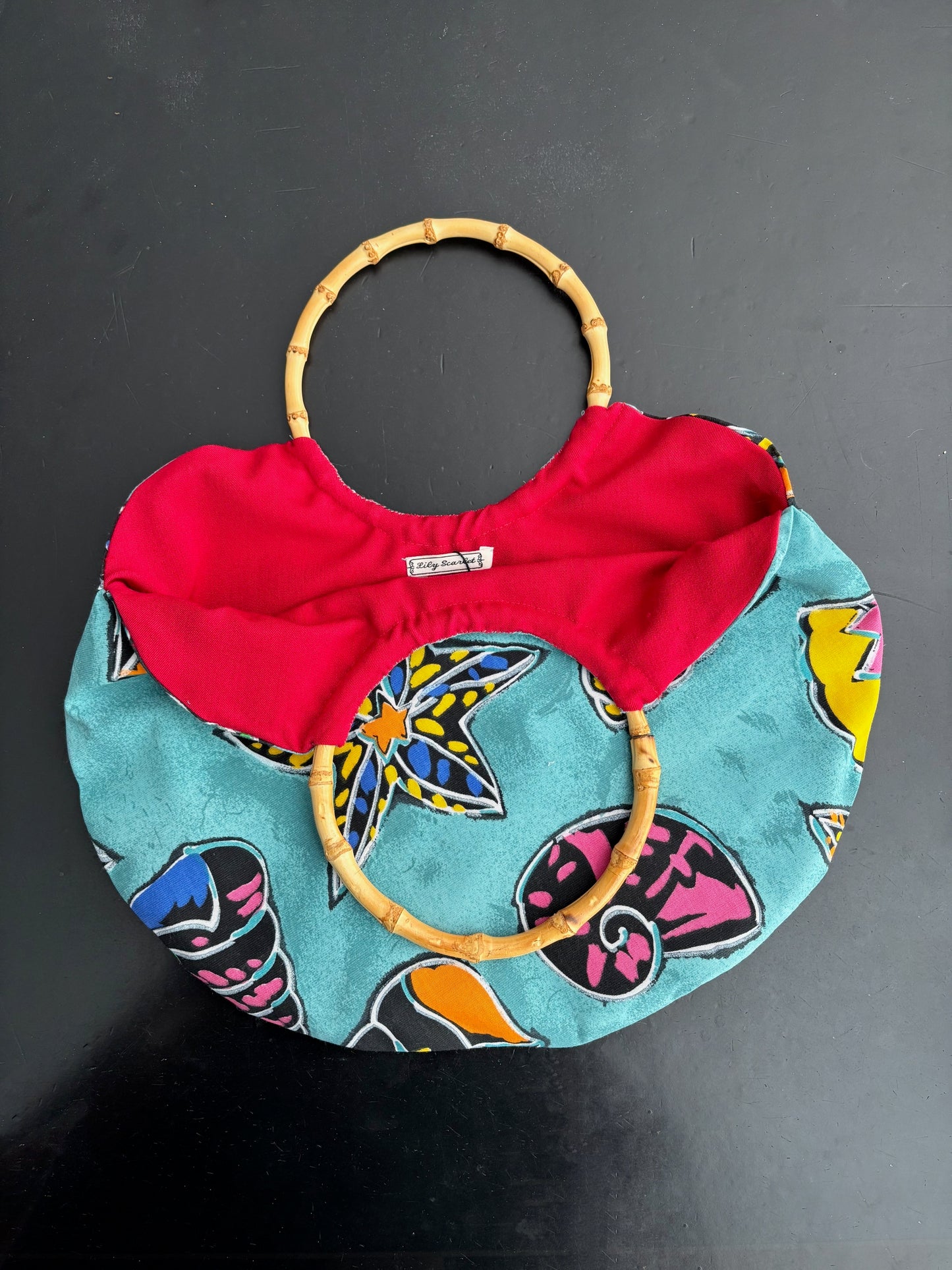 S/M | 1950s Style Aqua Shell Print Cotton Skirt And Matching Bag Set