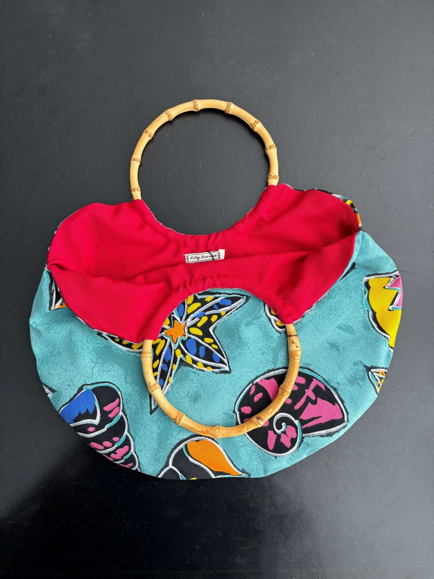 S/M | 1950s Style Aqua Shell Print Cotton Skirt And Matching Bag Set Lily Scarlet
