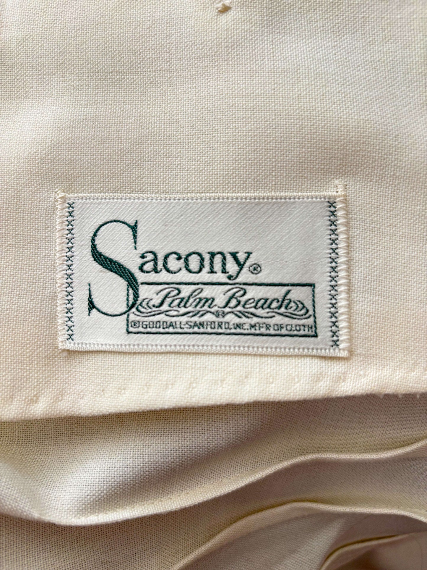 S | 1940s Cream Wool Gabardine Summer Suit by Sacony, Palm Beach Lily Scarlet
