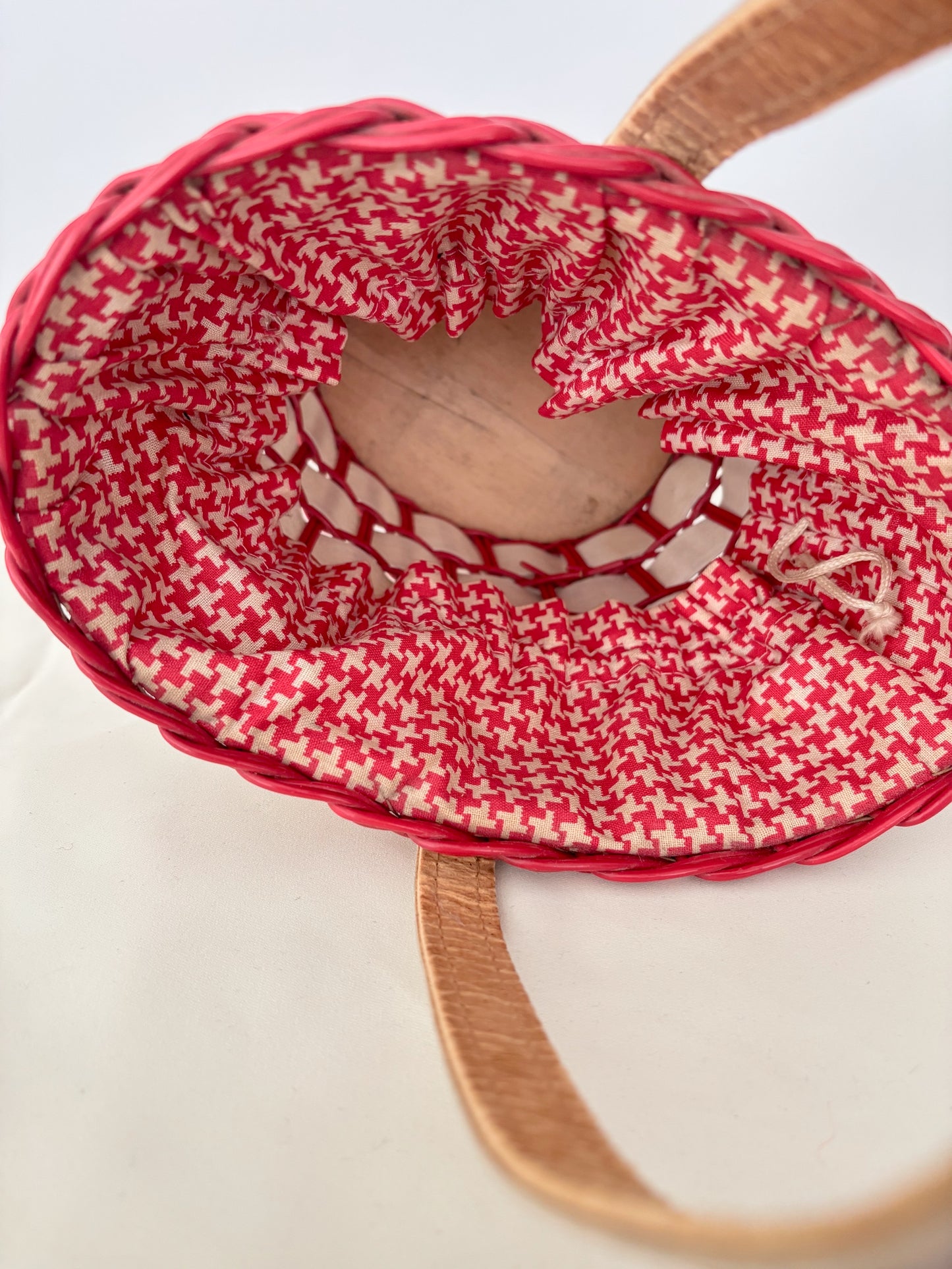 1950s/60s Red And White Drawstring Basket Bag