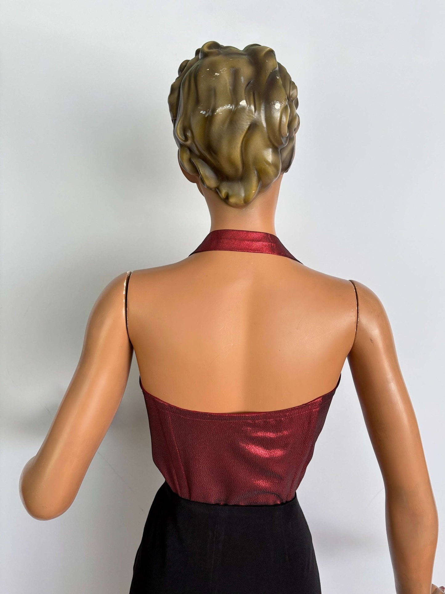 Holly Halter Top Red Lamé Lily Scarlet