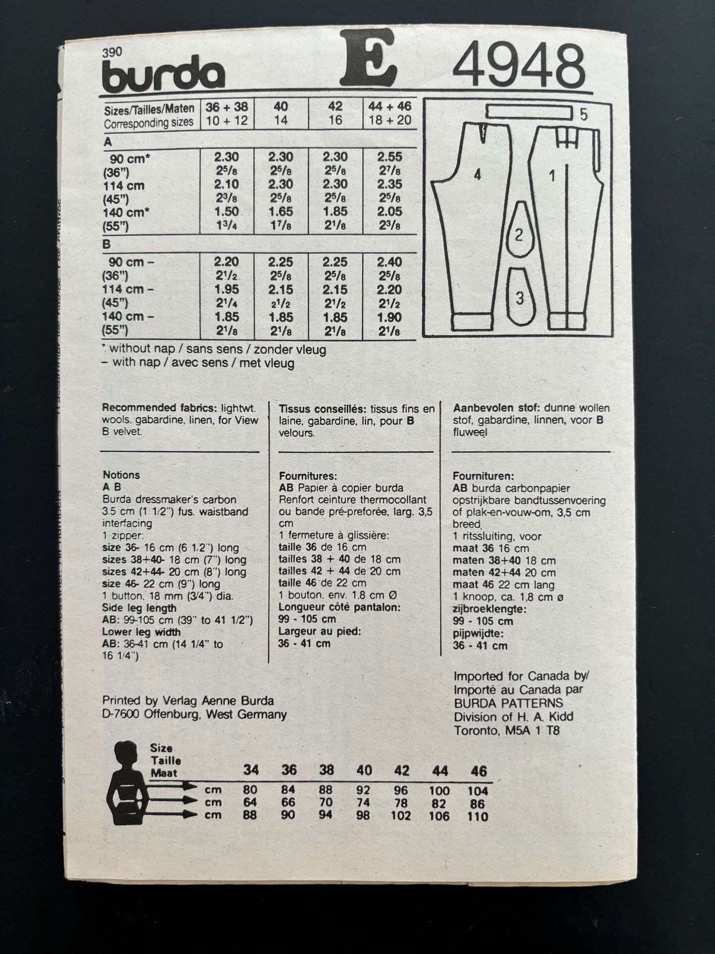 Burda 4948 Pleated Trousers Size 10 -20 Sewing Pattern Lily Scarlet