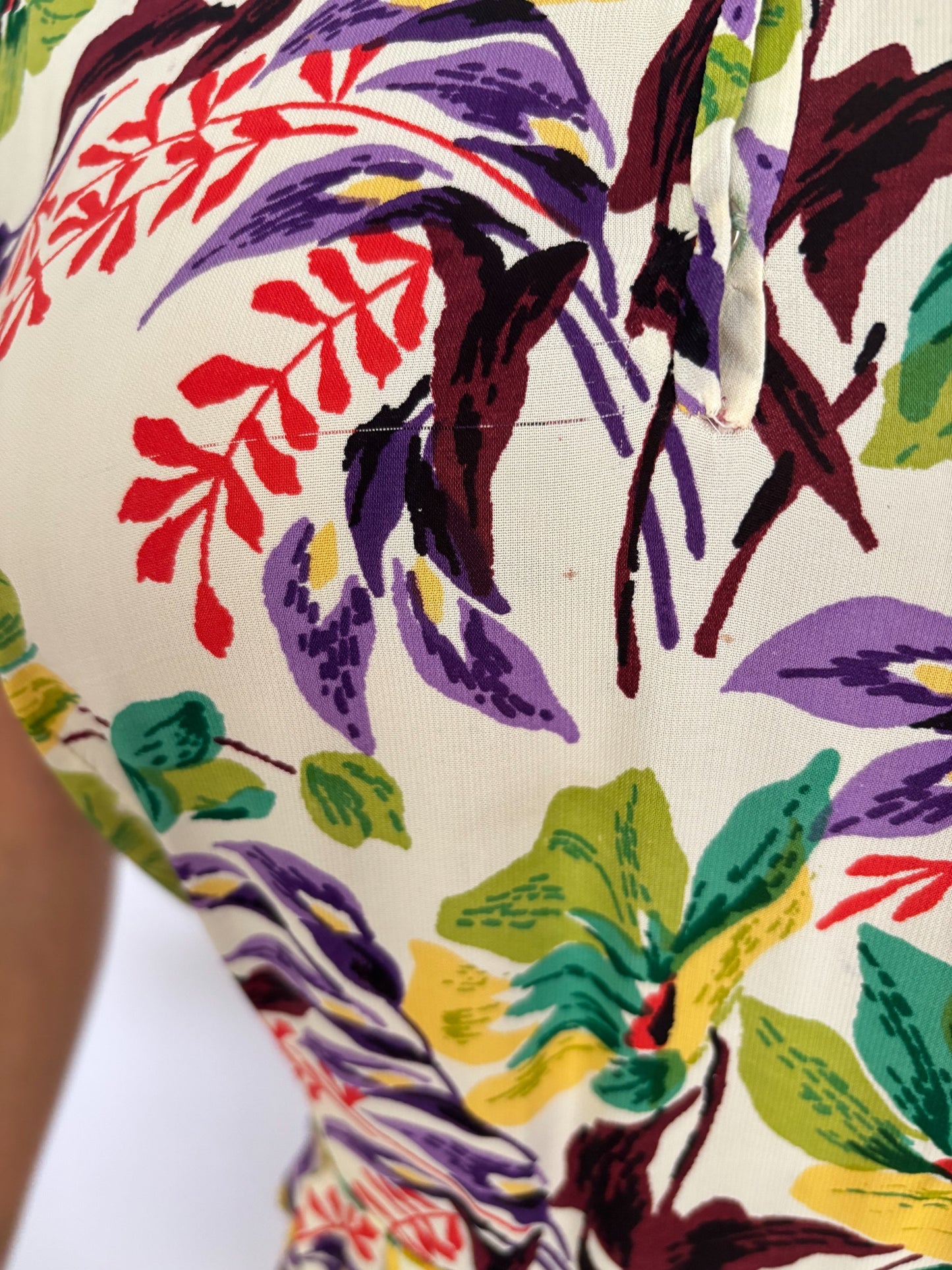 S | 1940s Floral Cold Rayon Day Dress