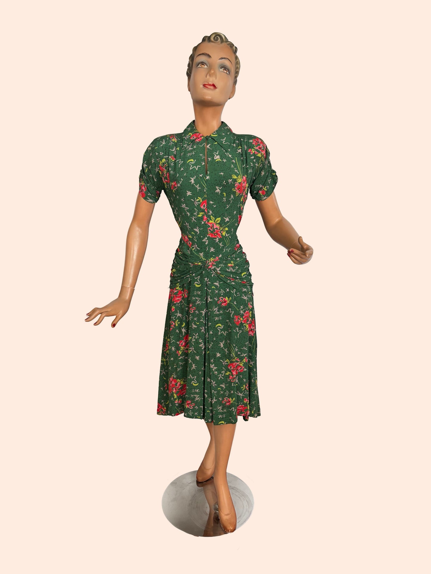 1940s R&K Original Forest Green Cold Rayon Dress | XS/S