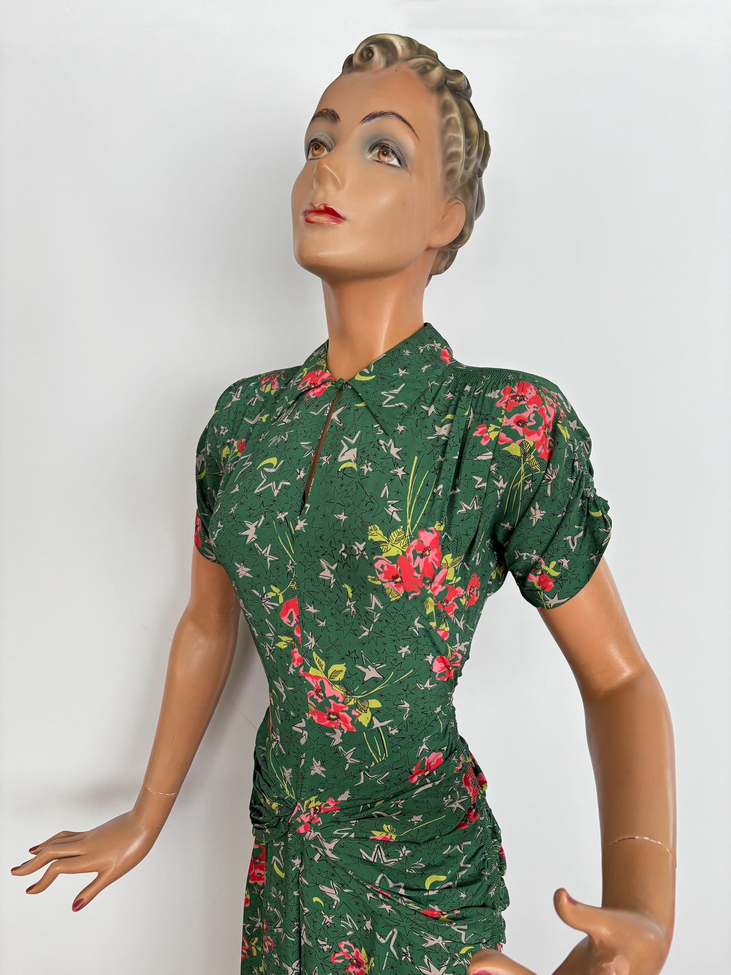 1940s R&K Original Forest Green Cold Rayon Dress | XS/S
