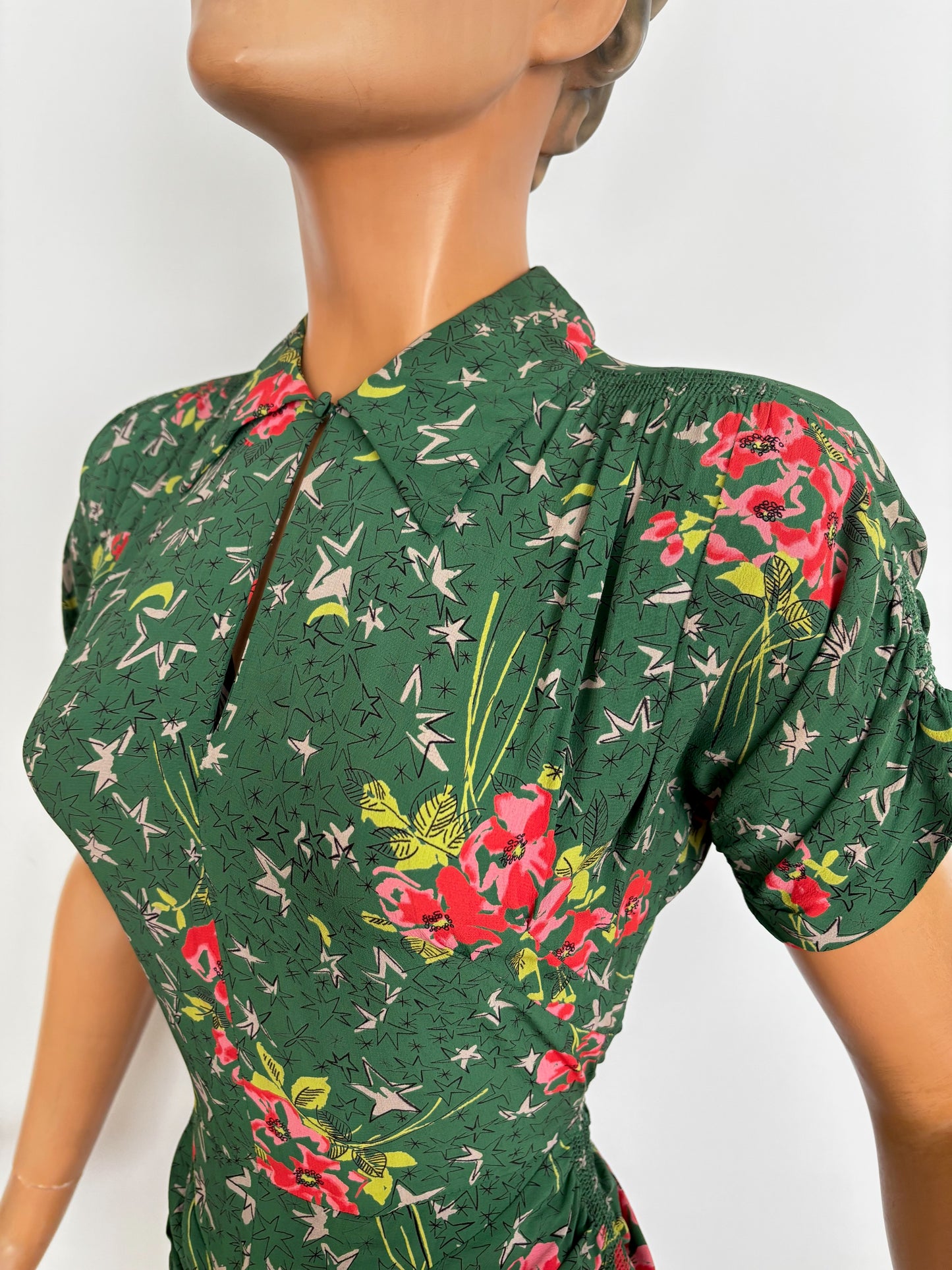 1940s R&K Original Forest Green Cold Rayon Dress | XS/S