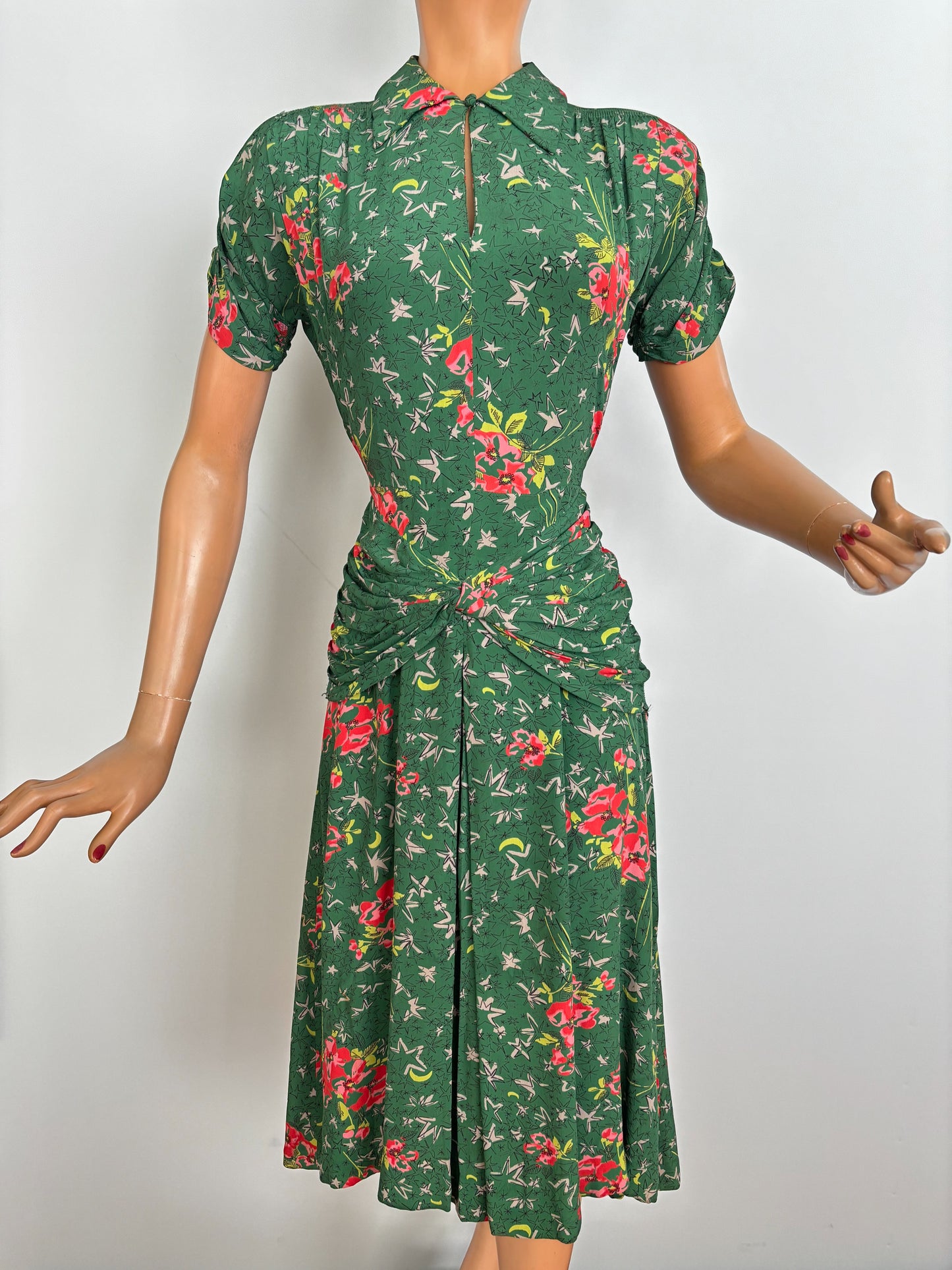 1940s R&K Original Forest Green Cold Rayon Dress | XS/S