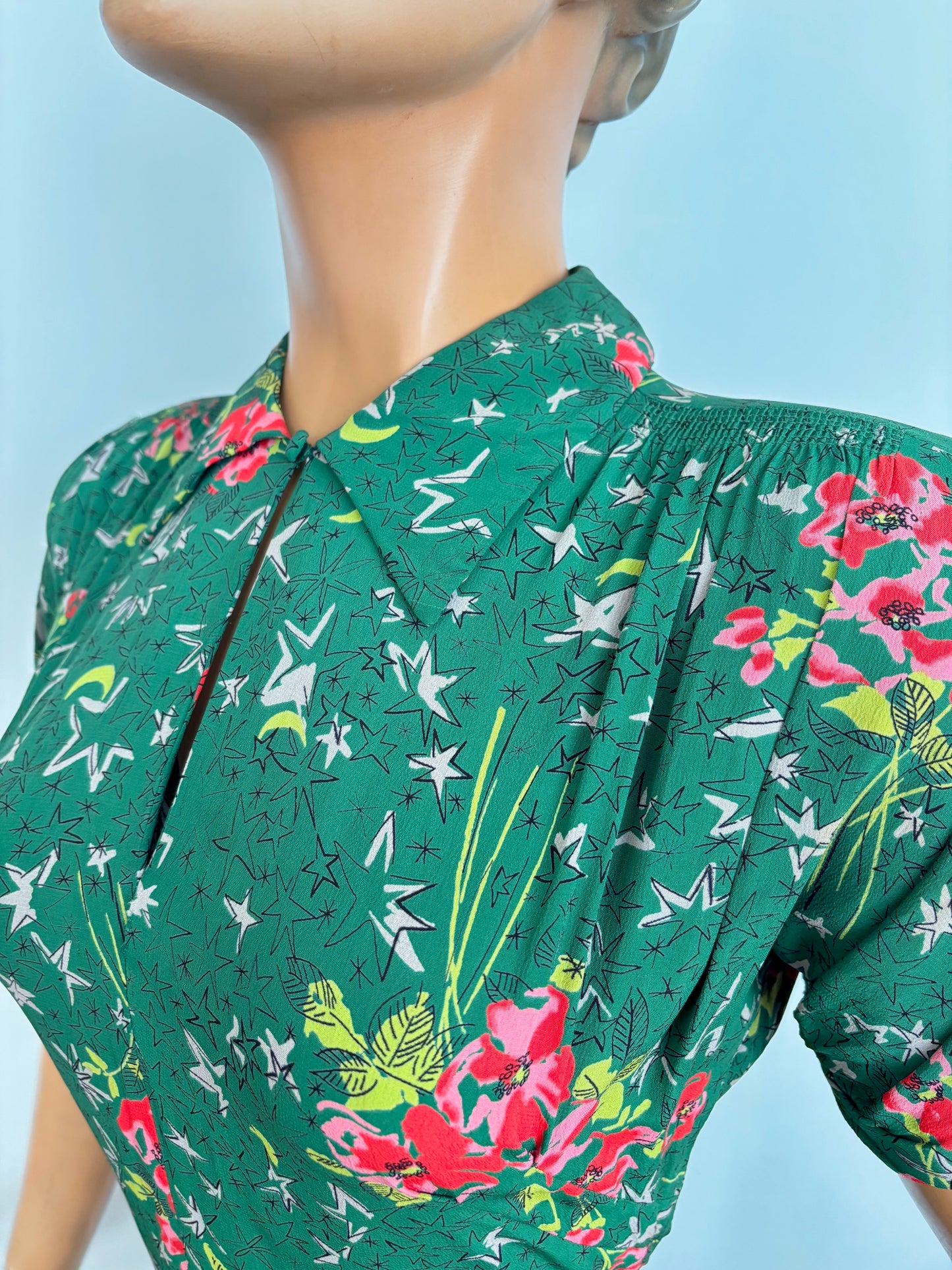 1940s R&K Original Forest Green Cold Rayon Dress | XS/S
