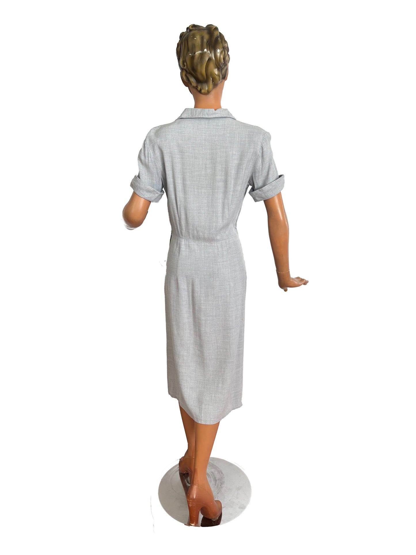 1940s/50s Hobbies Lorch of Dallas Light Blue Grey Wool Day Dress | S/M