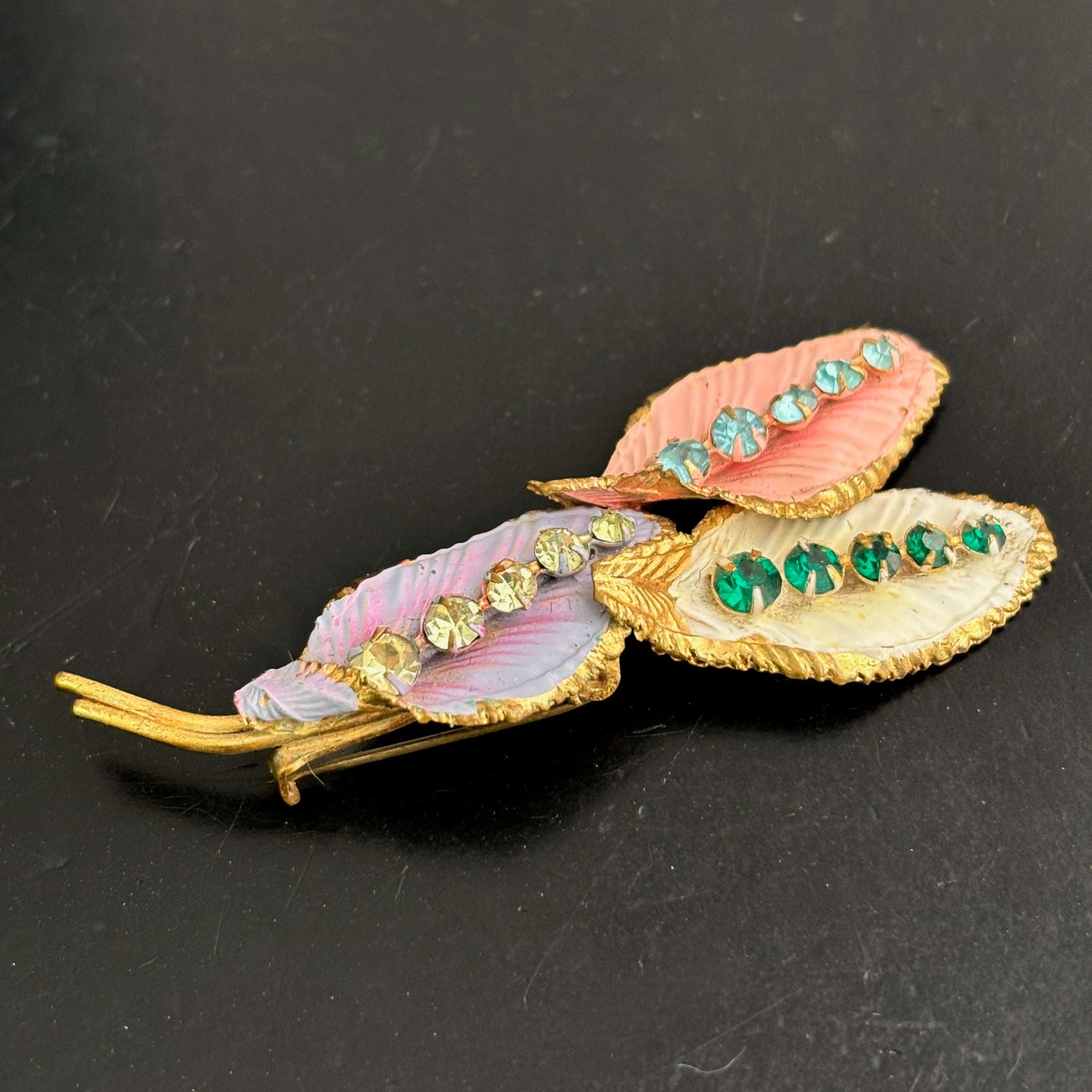 1950s Hand Painted Brass Brooch Lily Scarlet