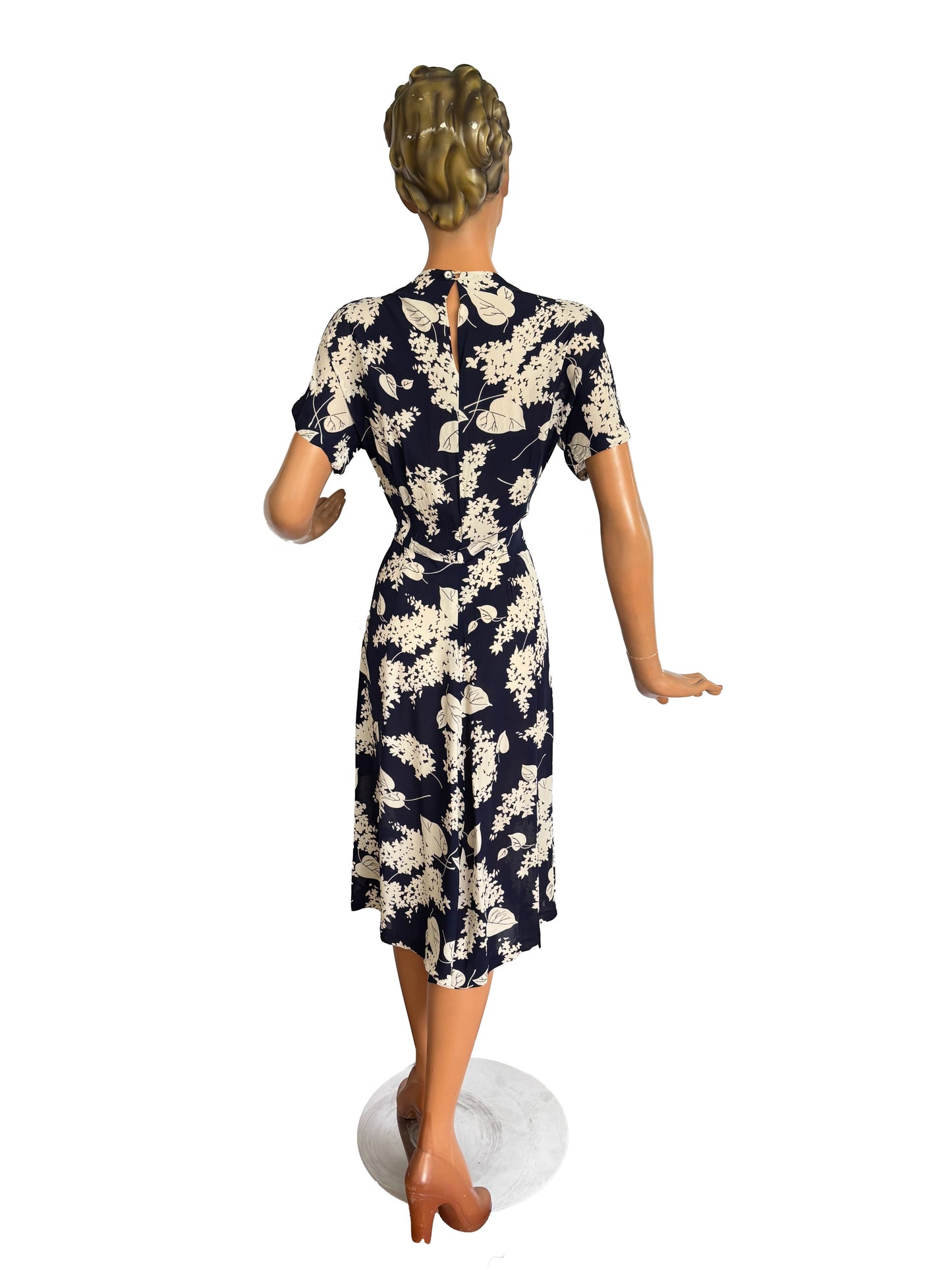 1940s Midnight Blue Crepe Rayon Dress | XS/S