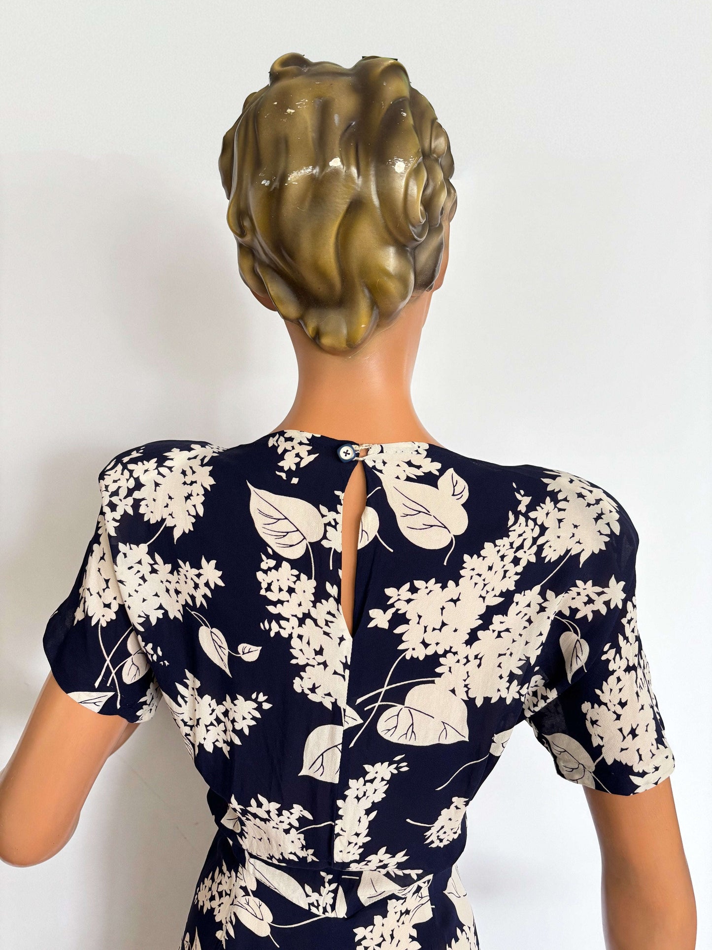 XS/S | 1940s Midnight Blue Crepe Rayon Dress Lily Scarlet