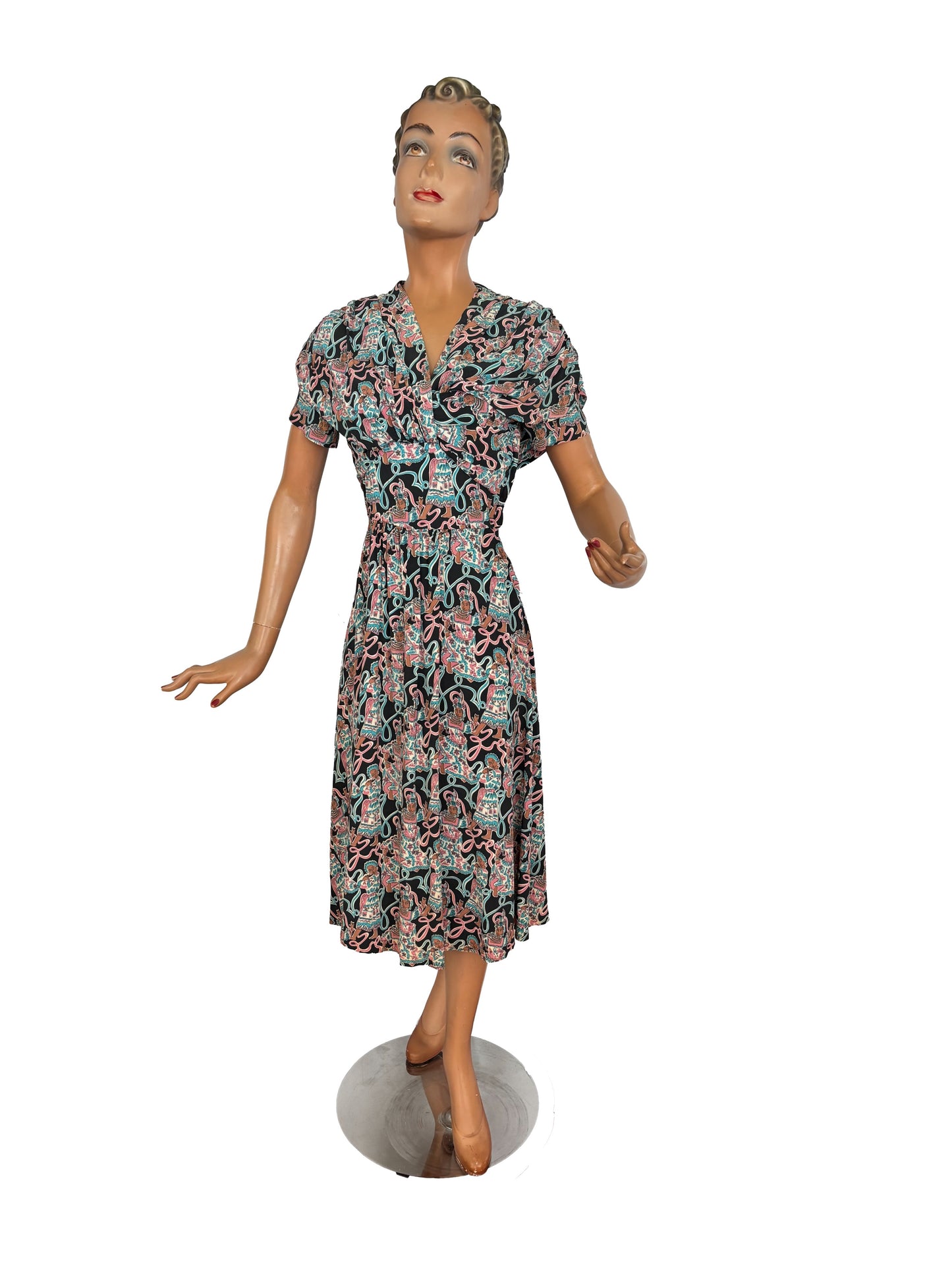 1940s Max Kopp Rayon California Novelty Print Dress | Size XS