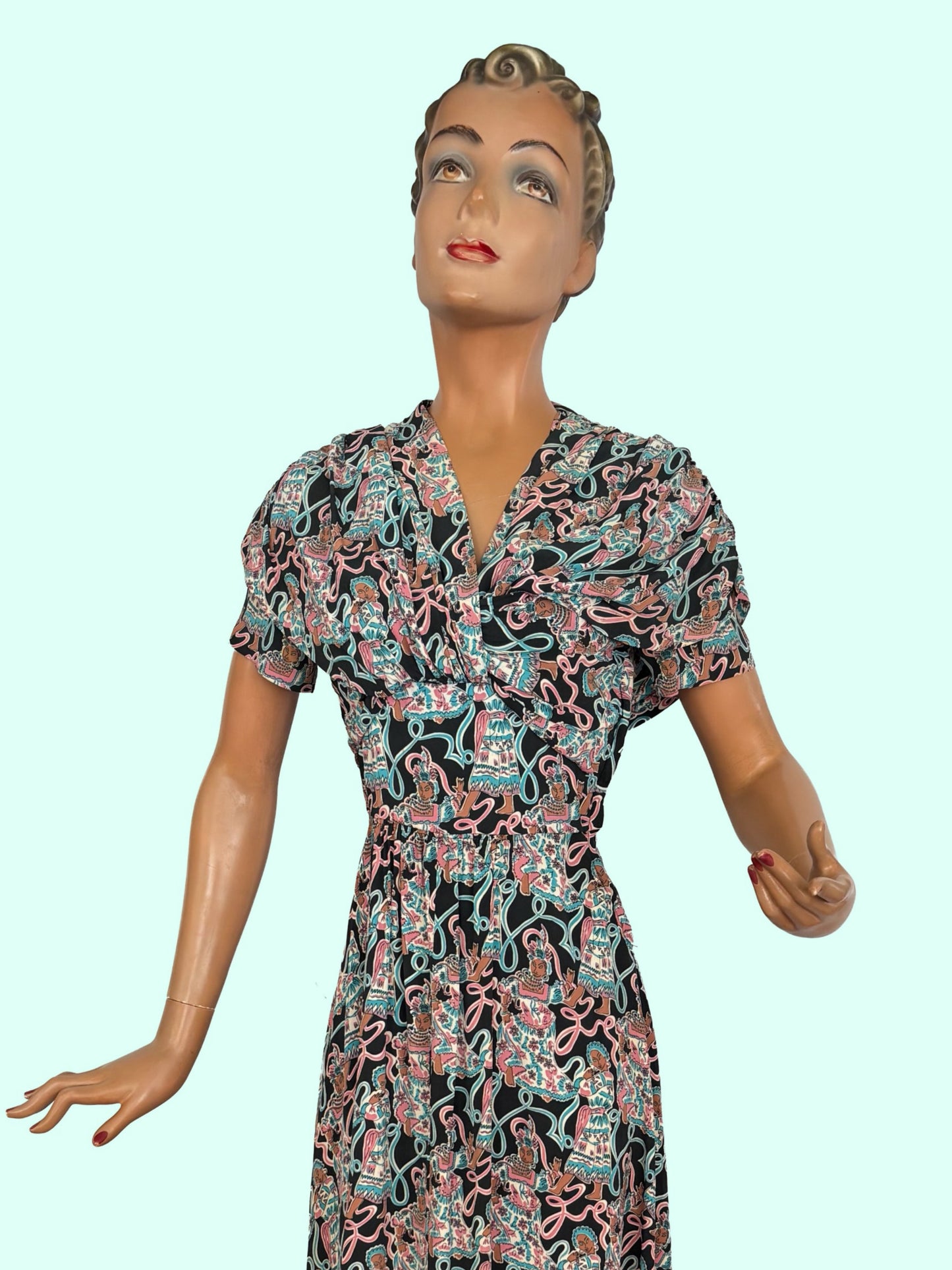 1940s Max Kopp Rayon California Novelty Print Dress | Size XS