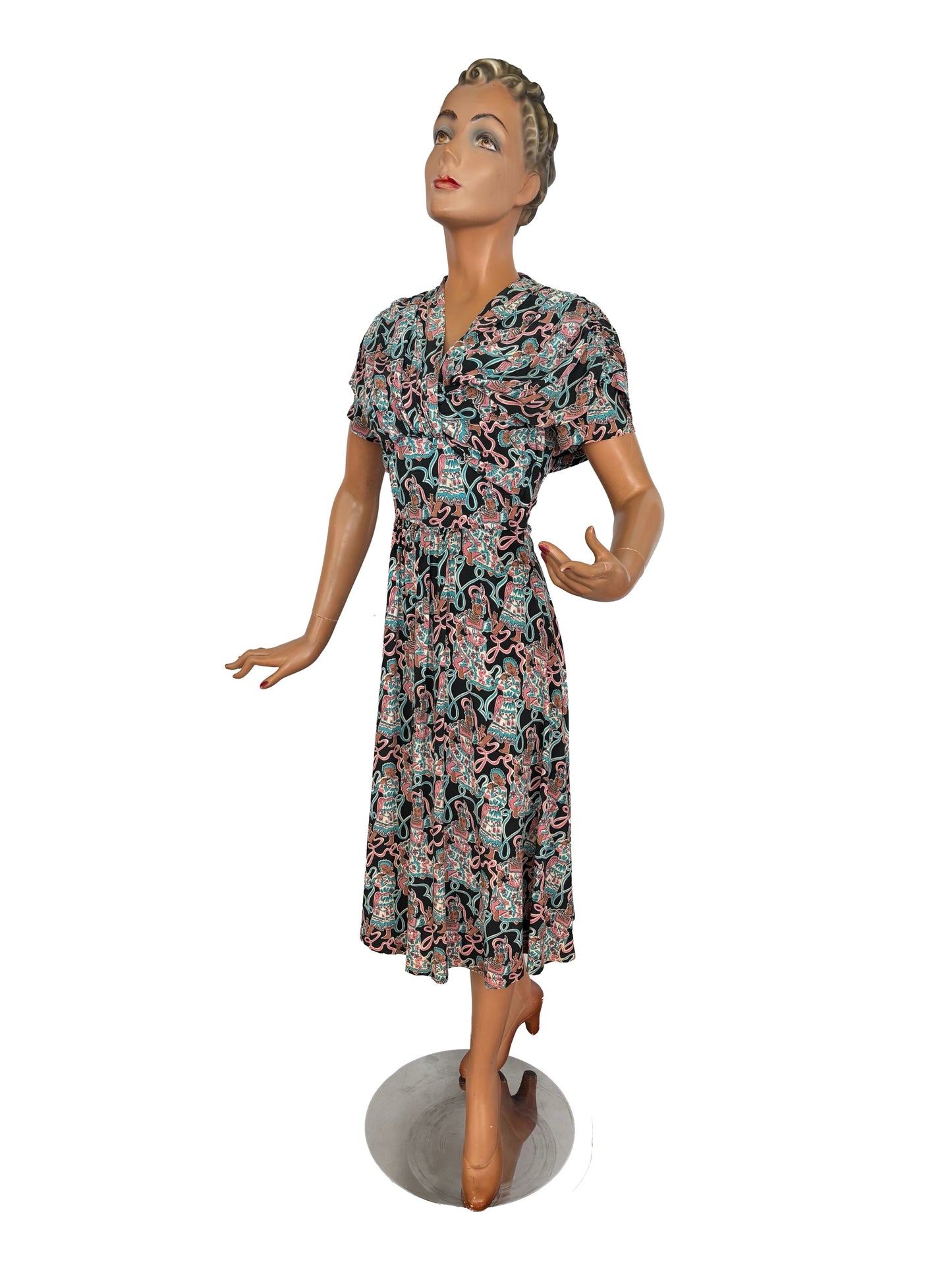 1940s Max Kopp Rayon California Novelty Print Dress | Size XS