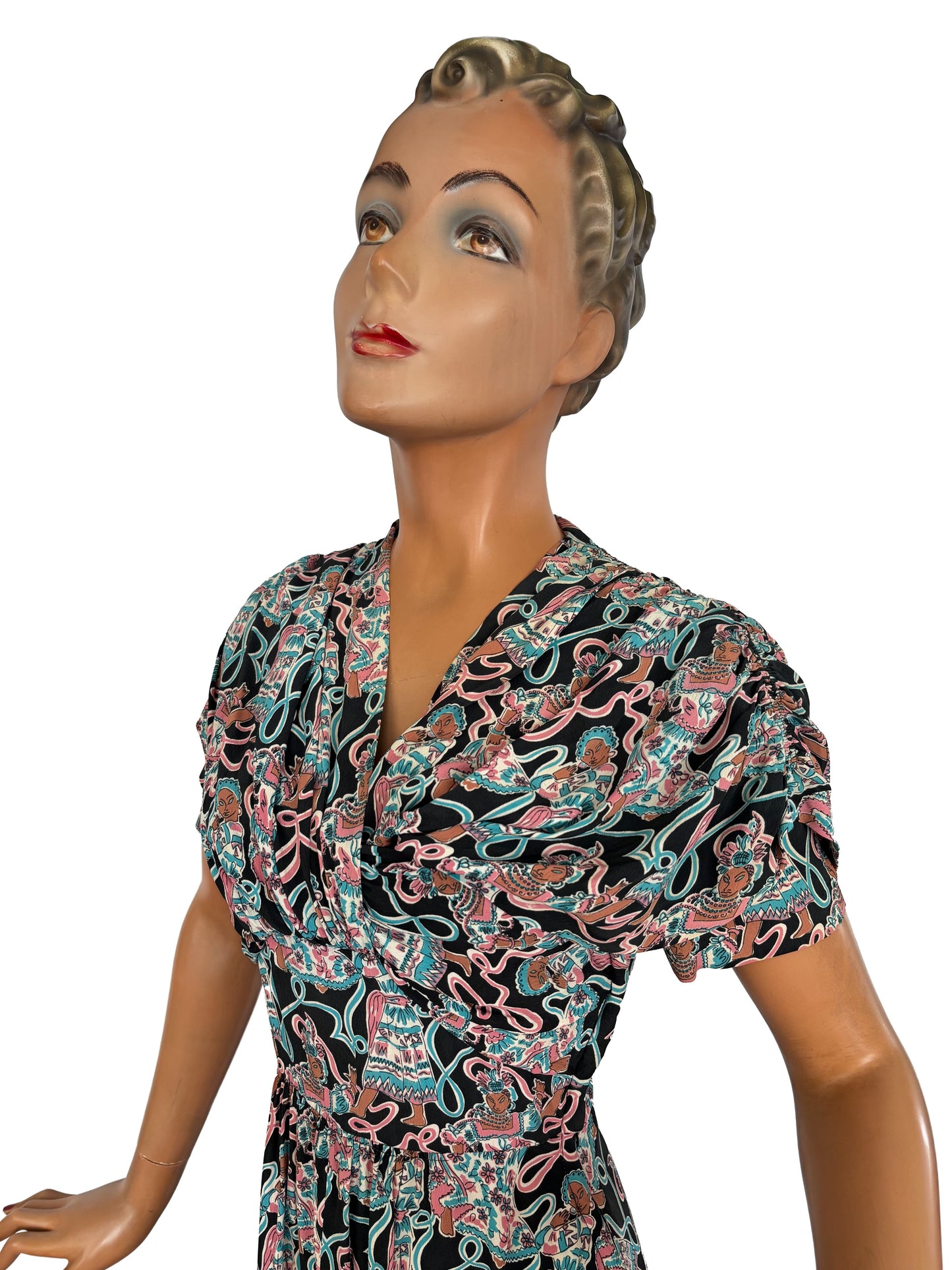 1940s Max Kopp Rayon California Novelty Print Dress | Size XS