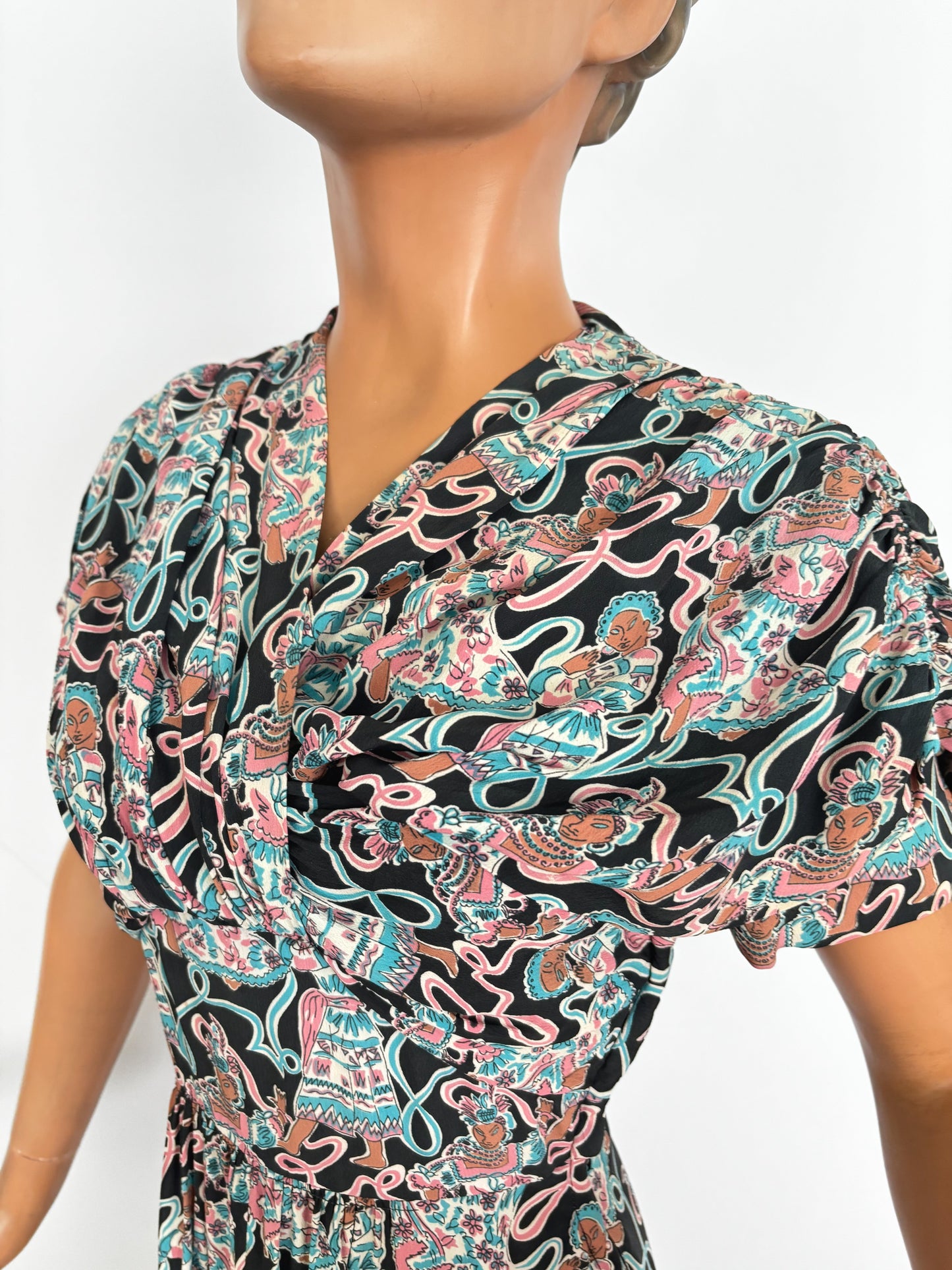 1940s Max Kopp Rayon California Novelty Print Dress | Size XS