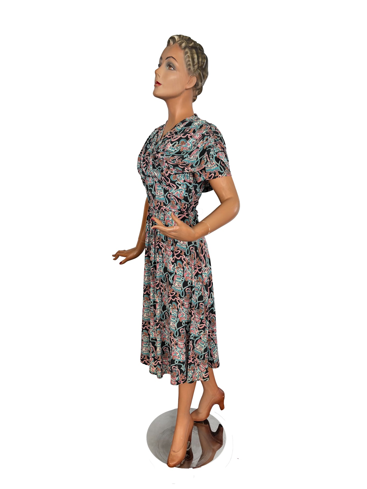 1940s Max Kopp Rayon California Novelty Print Dress | Size XS