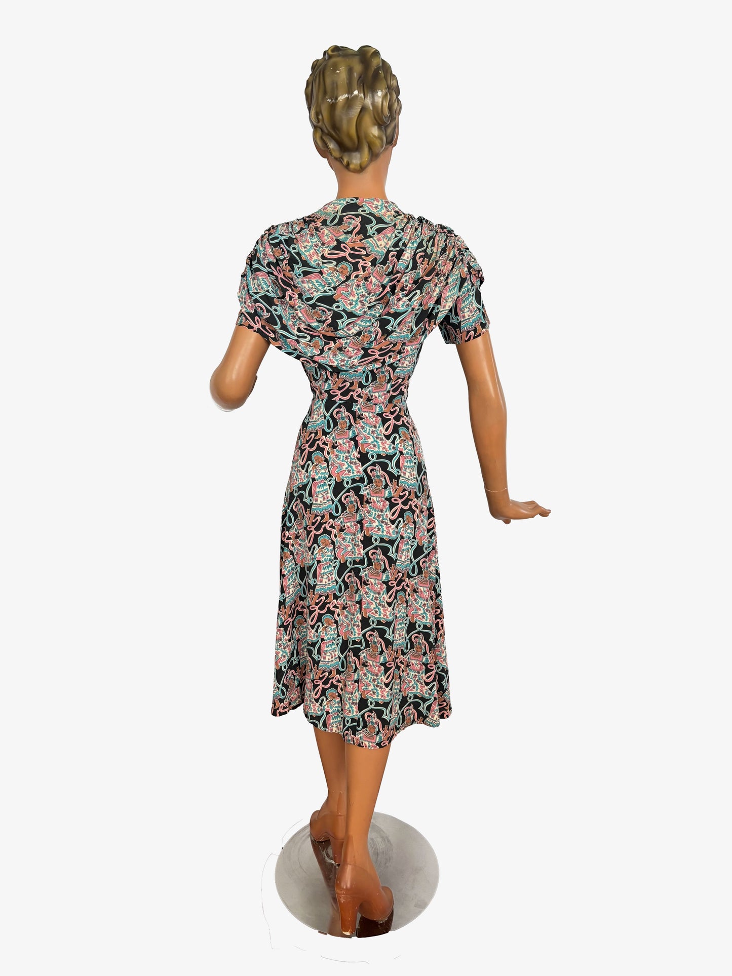 1940s Max Kopp Rayon California Novelty Print Dress | Size XS