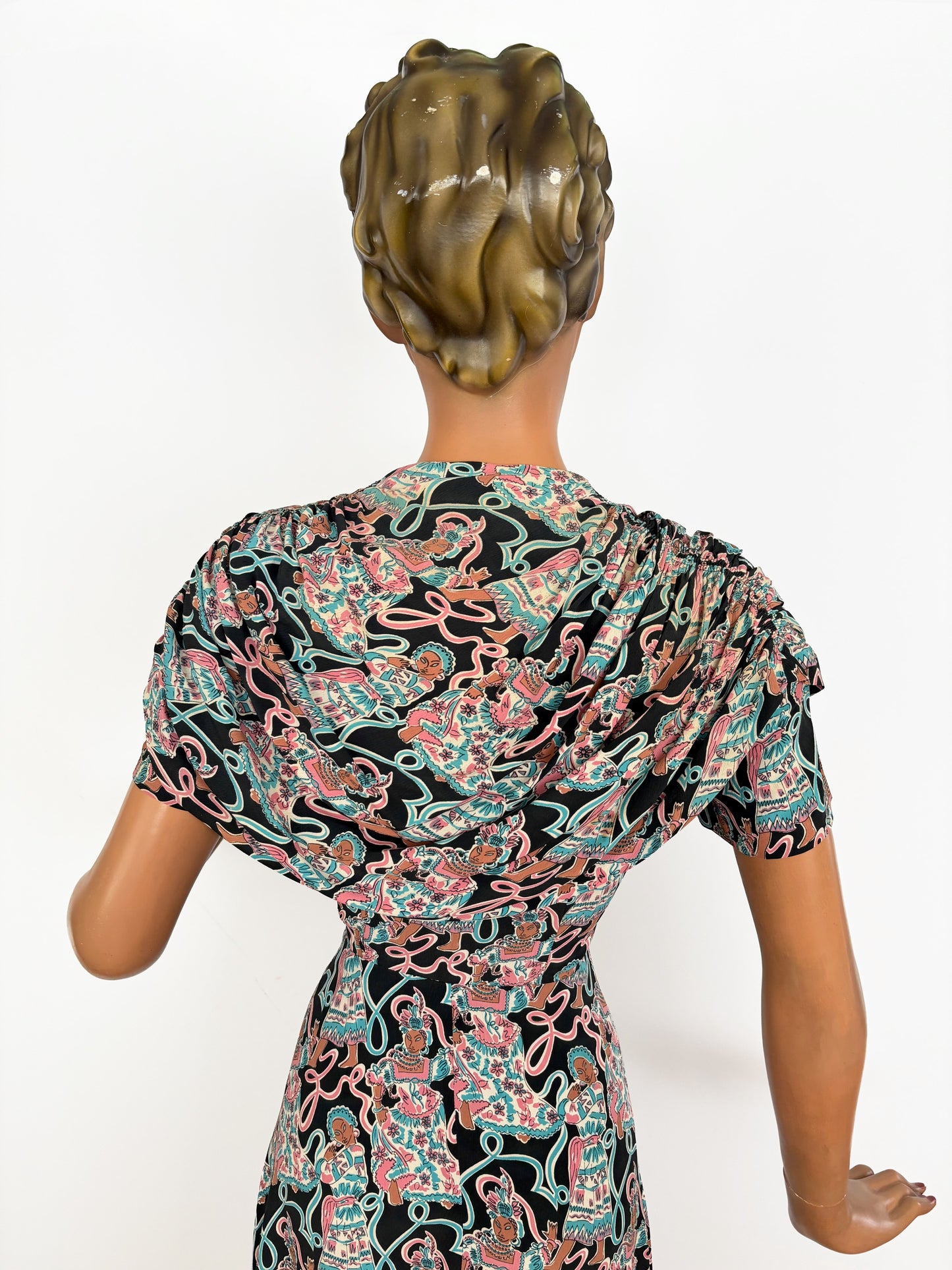 1940s Max Kopp Rayon California Novelty Print Dress | Size XS