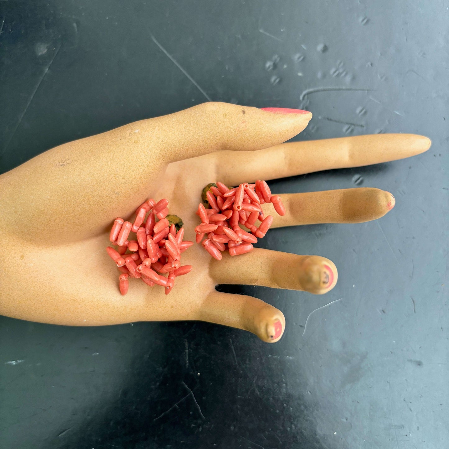 1950s Plastic Coral Beads Clip On Earrings Lily Scarlet