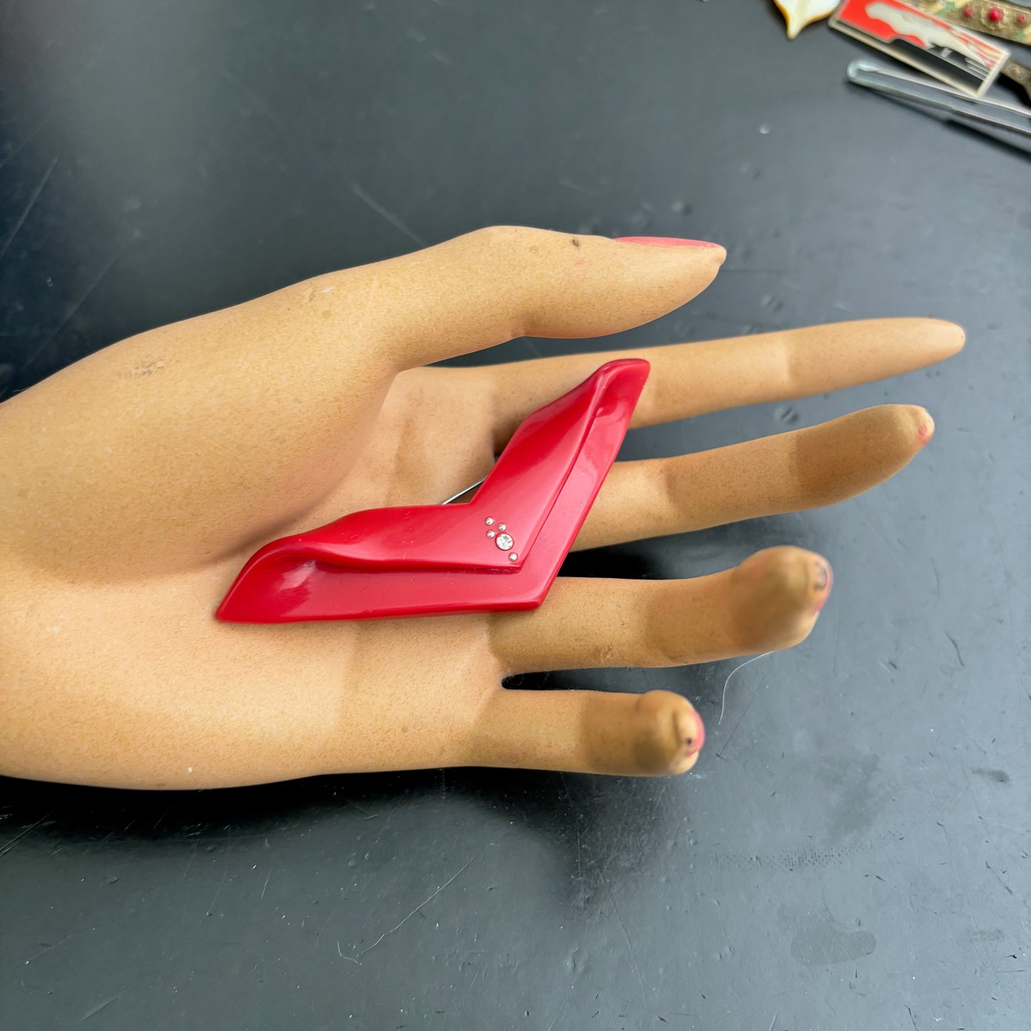 Mid Century Plastic V-Brooch