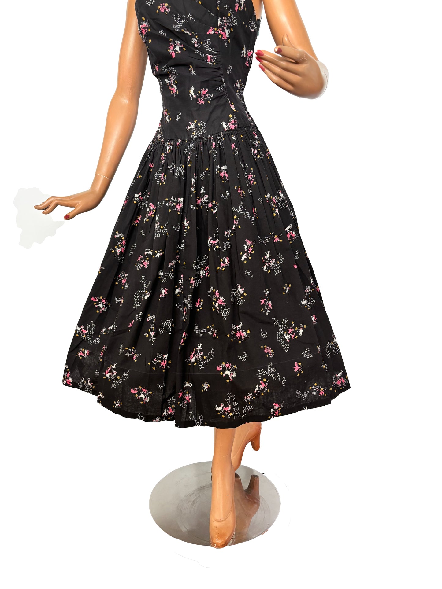 XS | 1940s Chicken Novelty Print Dress and Bolero Set