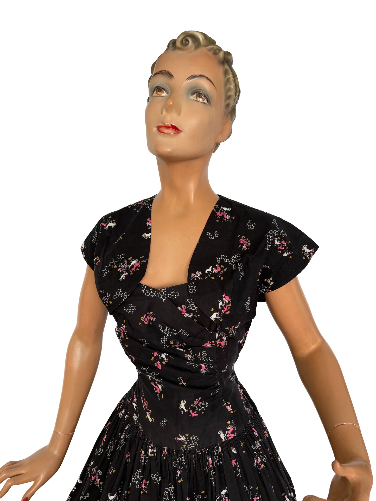 XS | 1940s Chicken Novelty Print Dress and Bolero Set