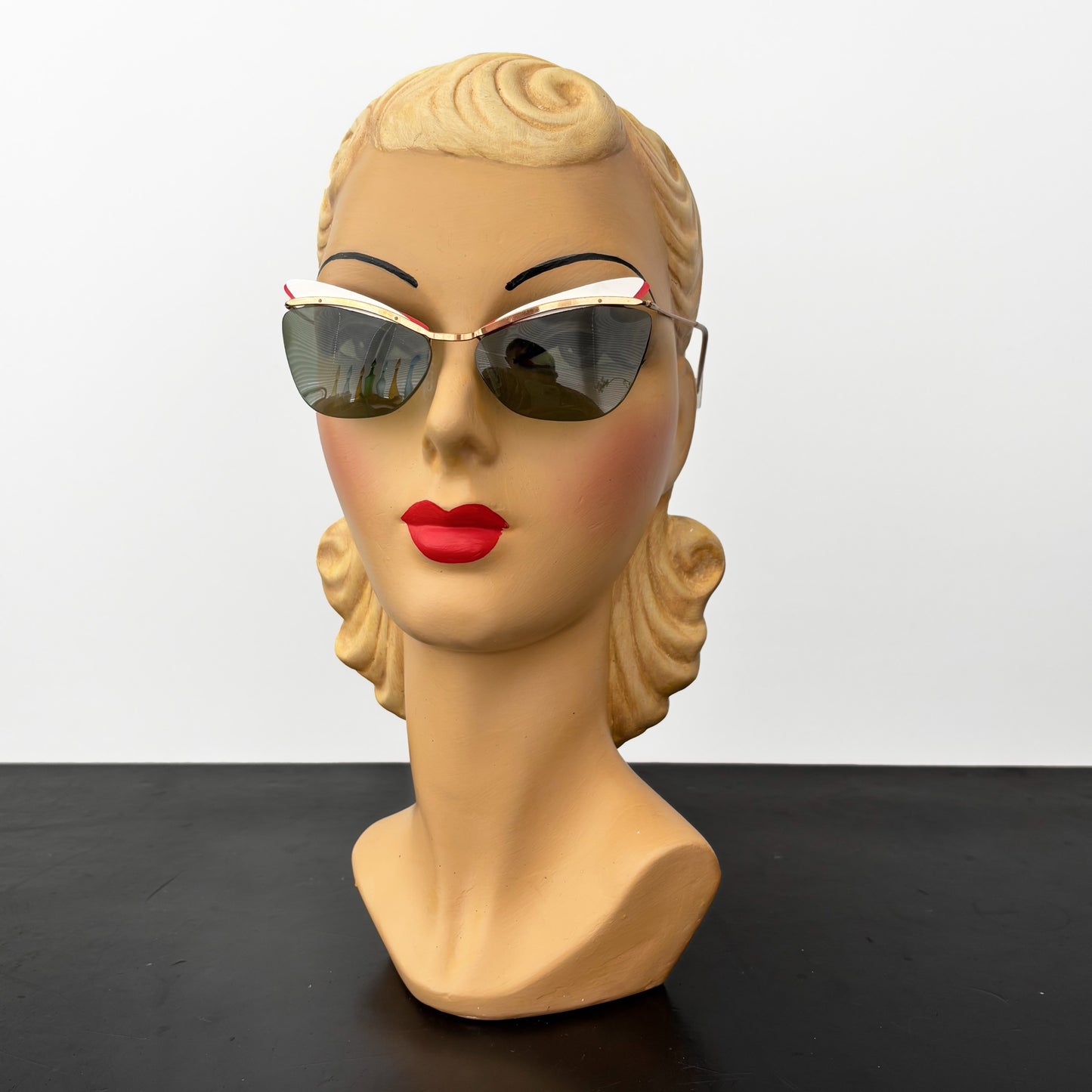 1950s Samco Gold Metal Cat Eye Sunglasses with Red and White Trim