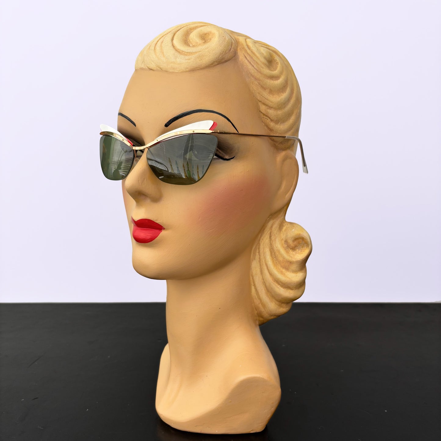 1950s Samco Gold Metal Cat Eye Sunglasses with Red and White Trim