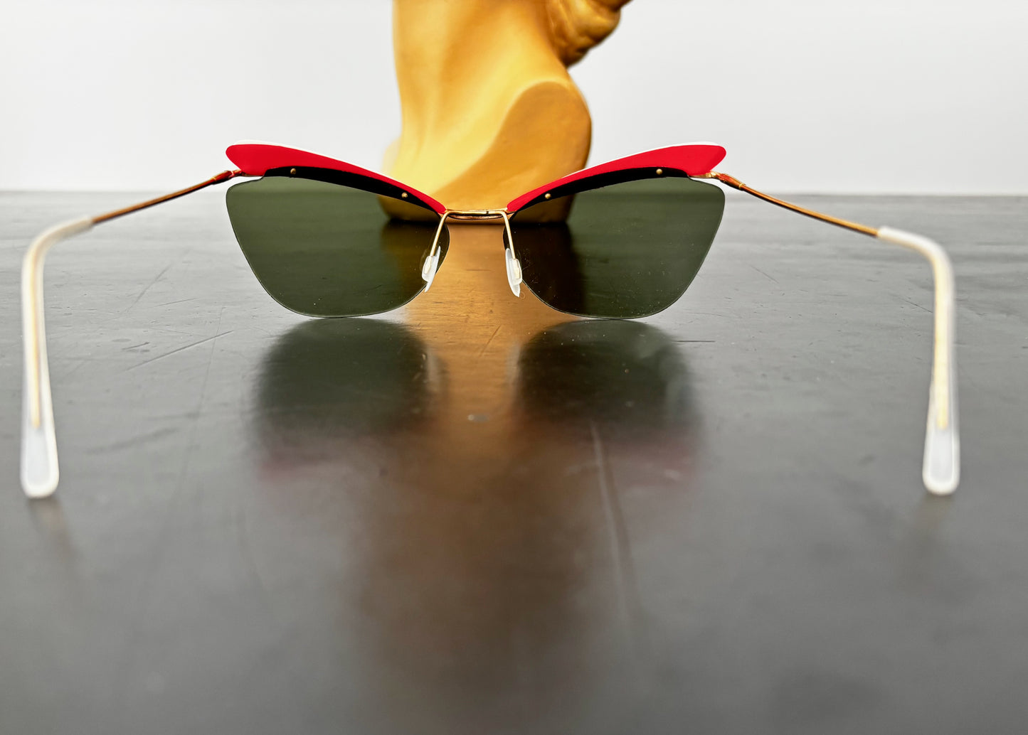 1950s Samco Gold Metal Cat Eye Sunglasses with Red and White Trim