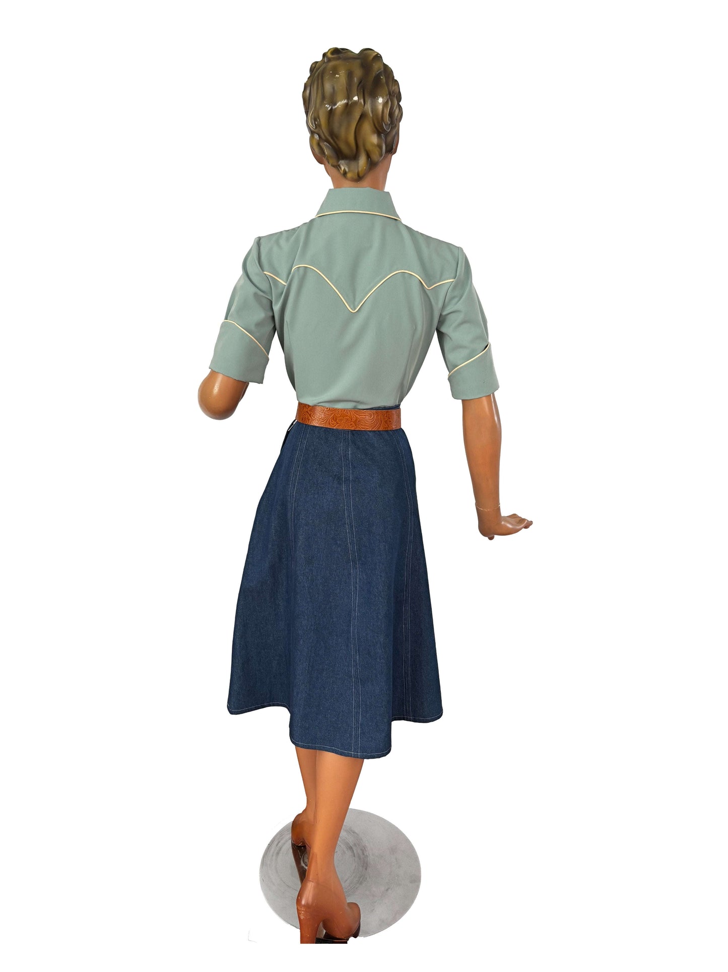 Lorraine 1940s Western Blouse Sea Green Lily Scarlet
