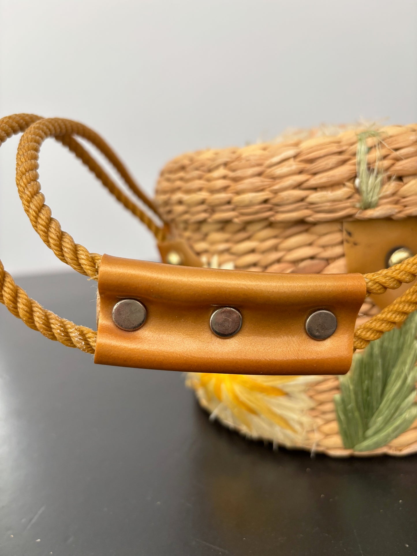 1950s/60s Floral Raffia Basket Purse